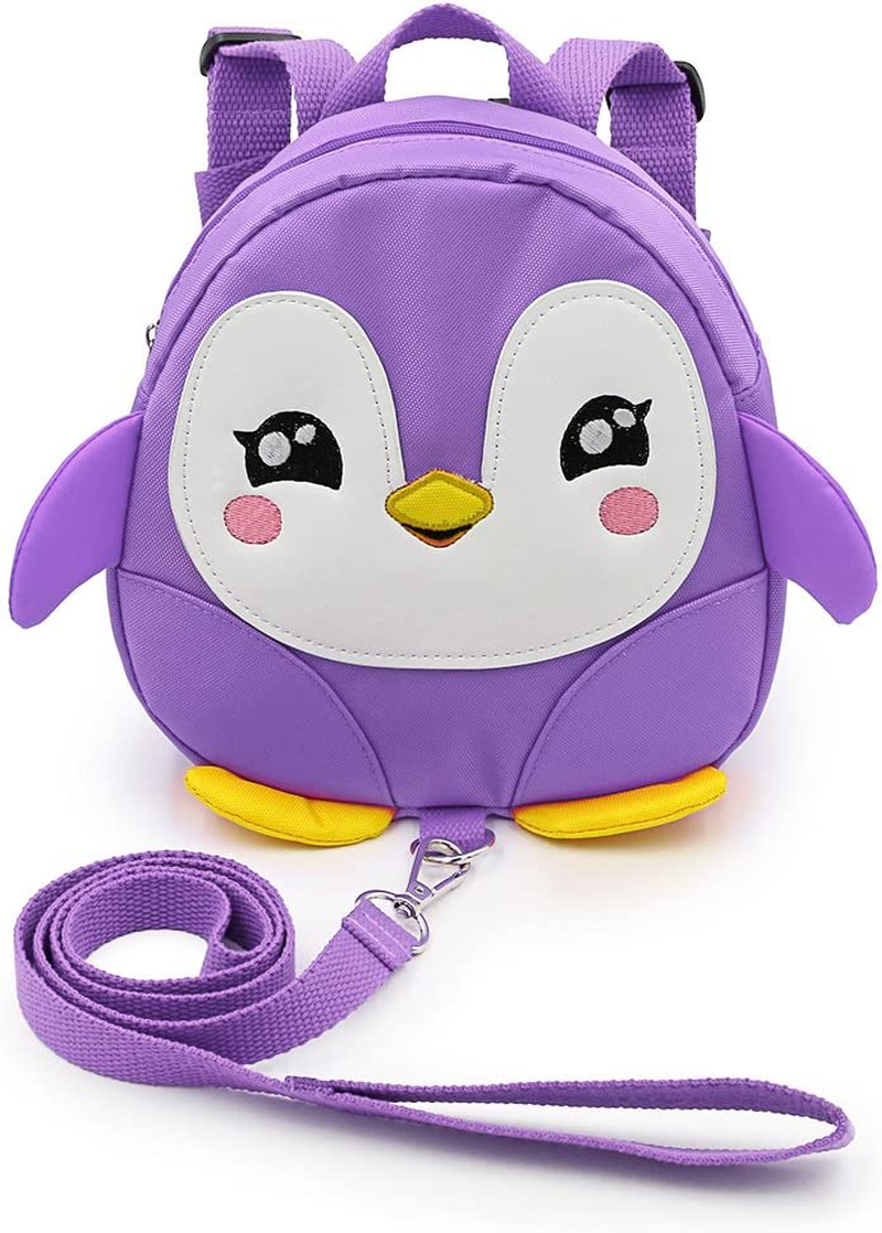 Hipiwe Baby Toddler Walking Safety Backpack Little Kid Boys Girls Anti-Lost Travel Bag Harness Reins Cute Cartoon Penguin Mini Backpacks with Safety Leash for Baby 1-3 Years Old, Purple,