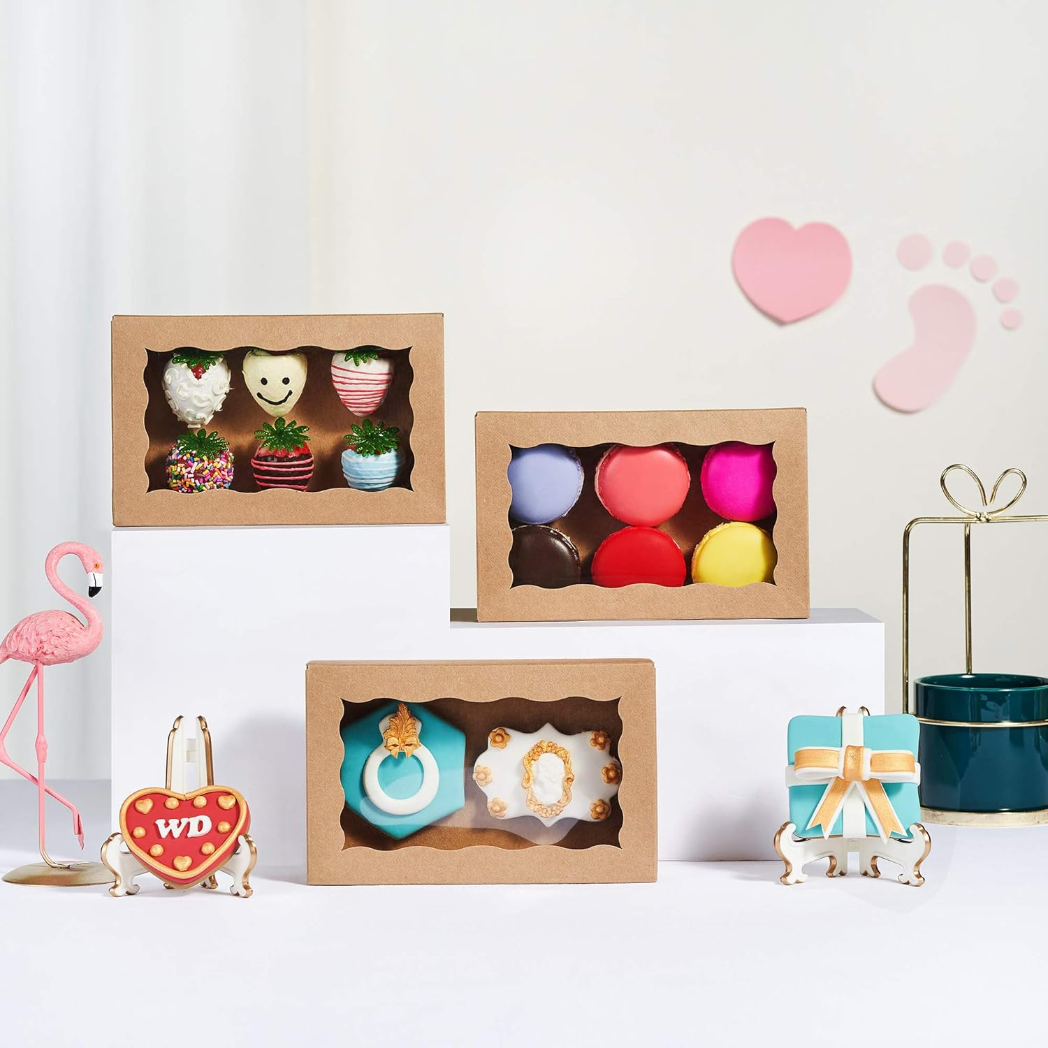 Romanticbaking 50 Pack DIY Assembly Brown 7 X 4 3/8 X 1&frac12; Inches Cookies Boxes Bakerytreat Boxes Packaging for Macaron Chocolate Truffle Cakesickle image number 5