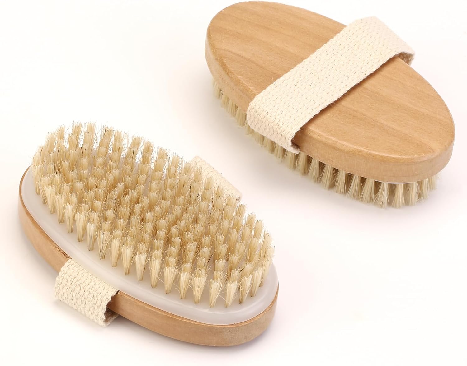 2Pcs Natural Bristle Exfoliating Brush, Body Scrubber for Lymphatic Drainage, Blood Circulation, Wet and Dry Brush, Deep Exfoliation for Smooth Skin image number 1