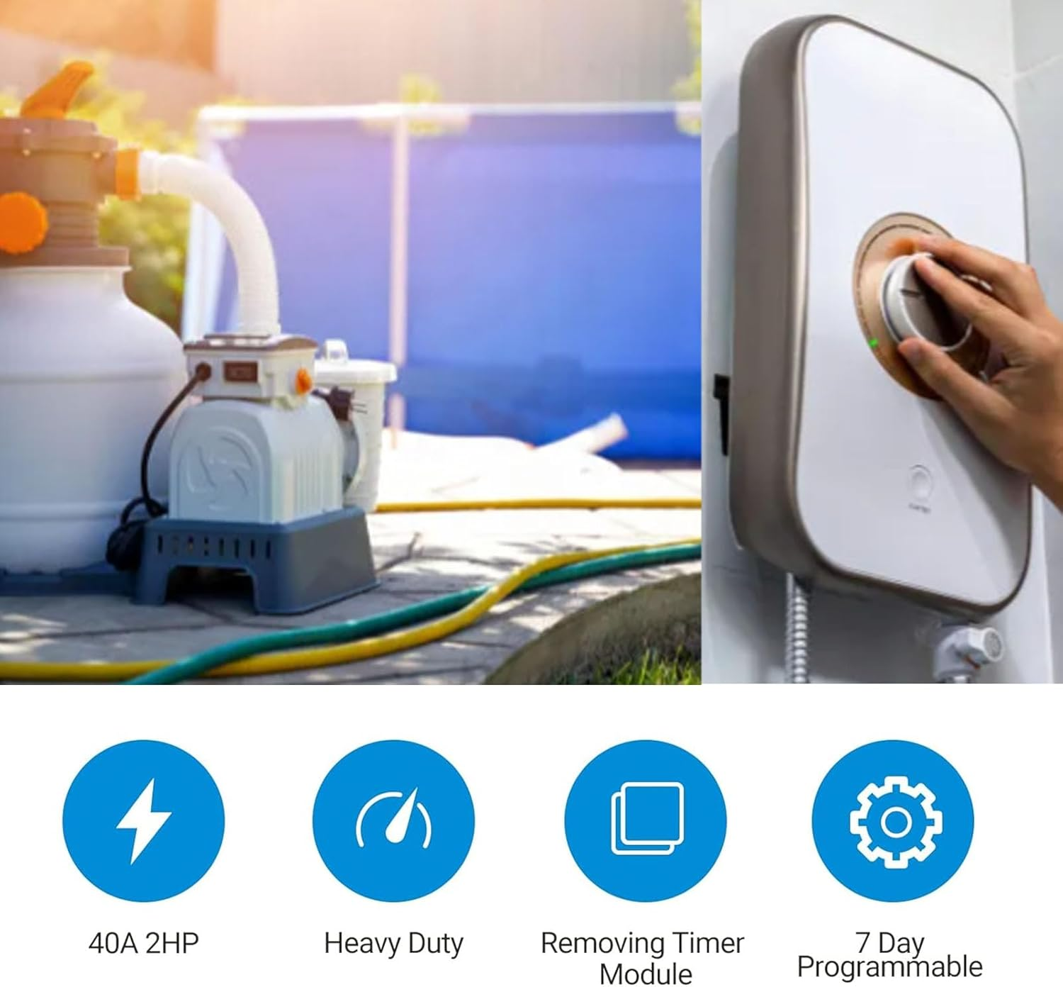 Gernie Pool Pump Timer, Settings Modes, Manual Button, Waterproof Shell, Built in Battery, for Swimming Pool Pumps, Heaters, Filters, Motor Driven Equipment (DC 12V) image number 2