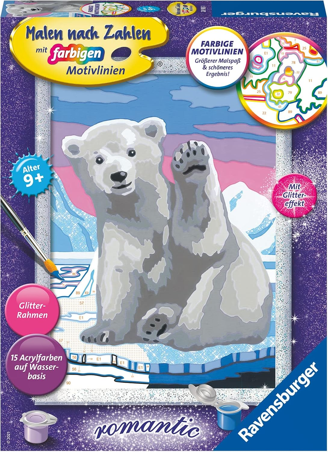 Ravensburger Malen Nach Zahlen 28985 - Hallo, Kleiner Eisb&auml;r! - Kinder Ab 9 Jahren: Mit Glitzer Zum Verzieren! image number 2