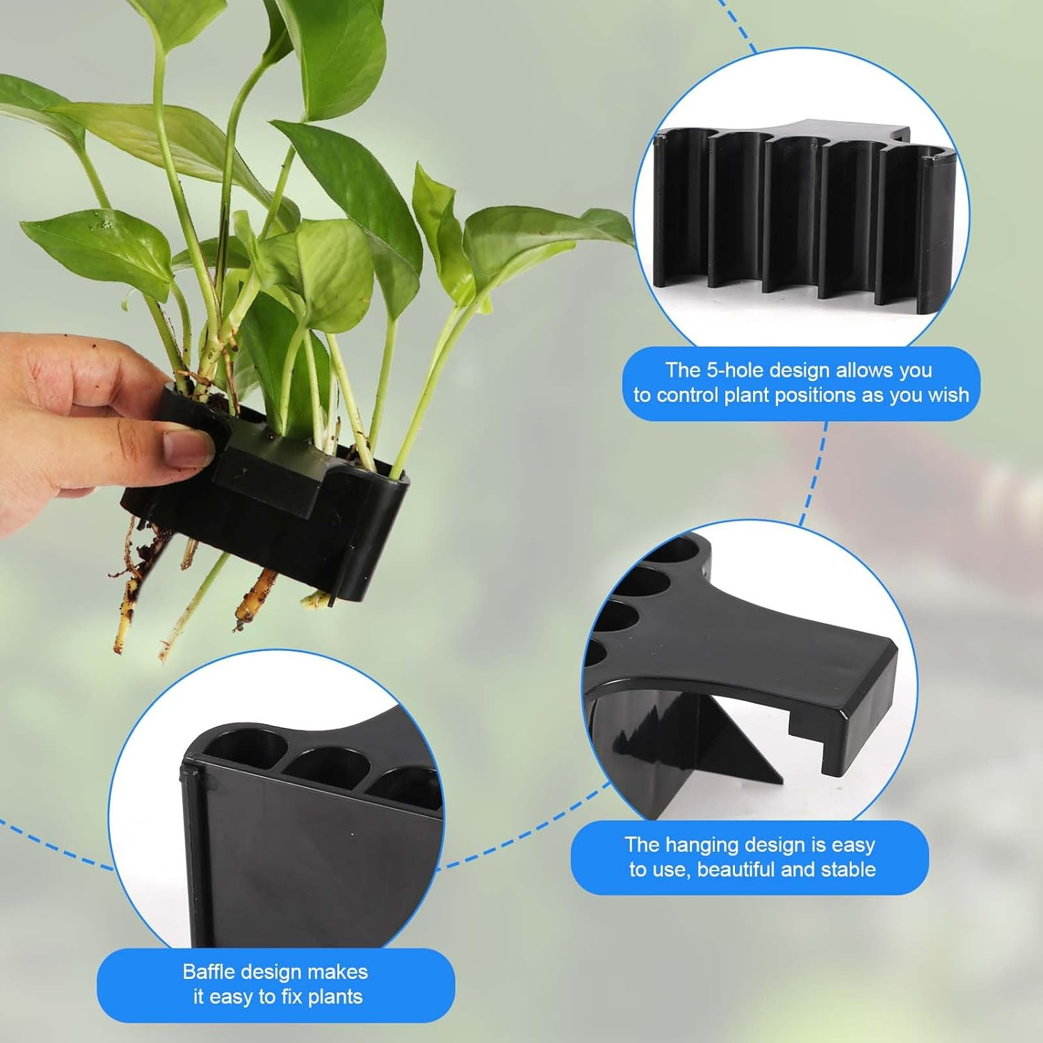 2Pcs Aquarium Plant Holder, 5 Holes Top Rimmed Aquarium Floating Planter Box Plastic Aquatic Plant Cup Holder Hanging Aquarium Plant Basket Rack Stand Hanger Accessory for Fish Tank Decorations image number 4