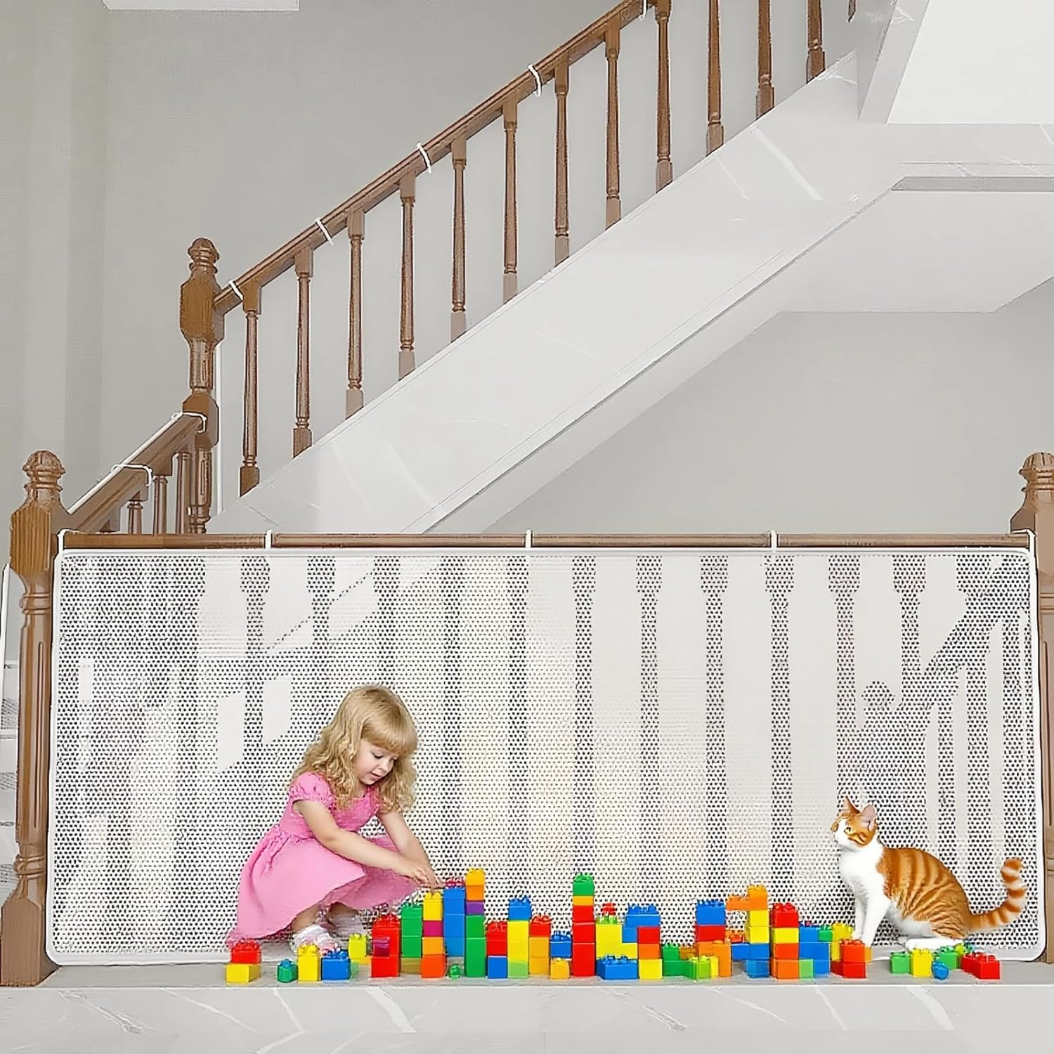 Baby Safety Net for Stairs and Balcony, Child Proof Mesh Guard with Easy Installation, White Protective Barrier for Indoor & Outdoor Use, 78Cm X 300Cm (2.6Ft X 9.8Ft) ﻿ image number 4