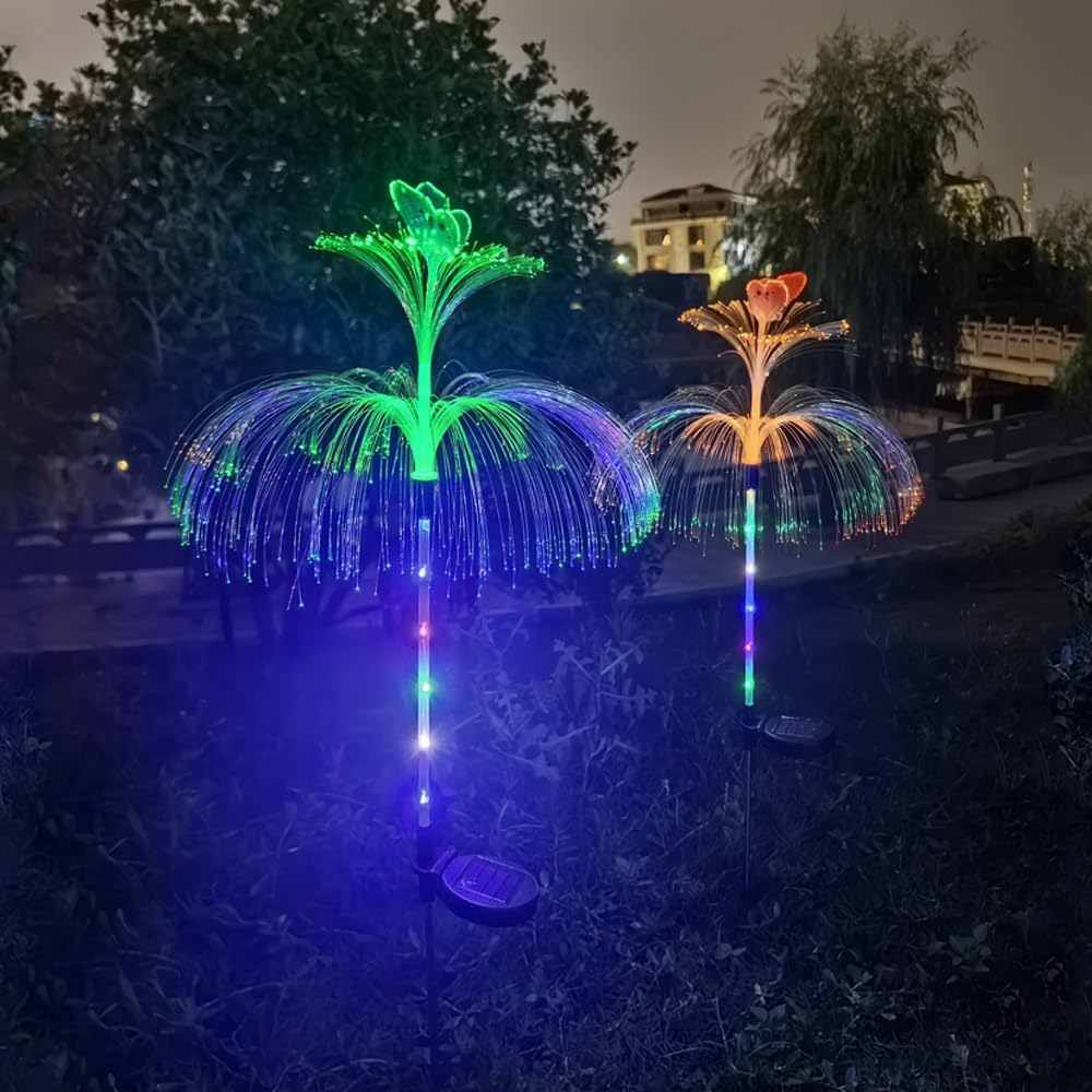 YZYOE 2 Packs LED Solar Double Layer Medulas Butterfly Lights, Seven Colour Gradient Outdoor Yard Decoration Lights, Wireless Twilight to Dawn Waterproof Garden Street Landscape Lamp image number 2