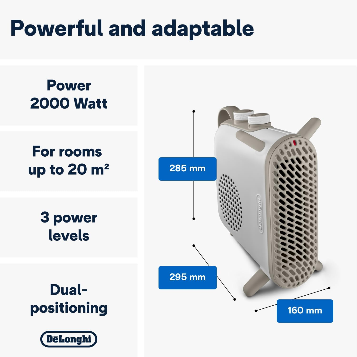 De'Longhi Capsule Fit HFS70B24.WH, Fan Heater, Quiet Heater with Functional Design, Vertical and Horizontal Positioning, Safety Thermostat, 3 Fan Settings, 2400W, White image number 5