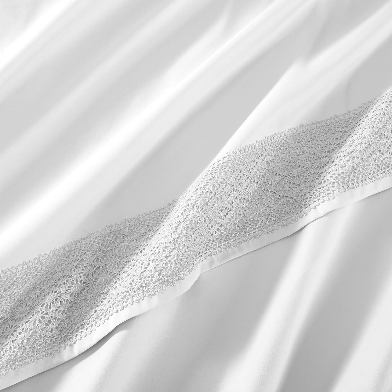 Modern Threads Soft Microfiber Crochet Lace Sheets - Luxurious Microfiber Bed Sheets - Includes Flat Sheet, Fitted Sheet with Deep Pockets, & Pillowcases White Queen image number 1