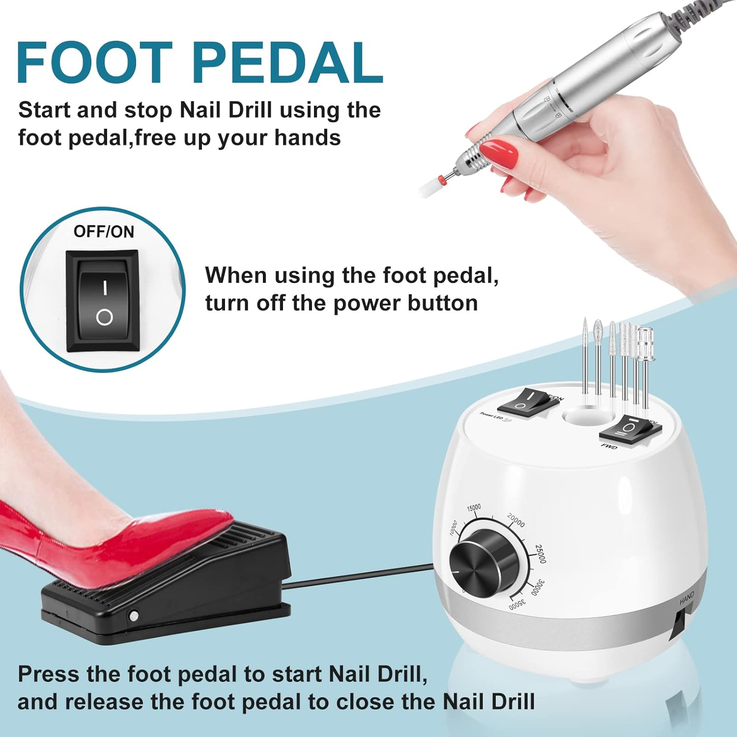 ENGERWALL 35000 RPM Electric Nail Cutter, Electric Nail File Manicure Set with Pedal, Polishing Tools, Nail Clippers Set, Perfect for DIY Nail Art at Home and Professional Manicure in the Salon image number 1