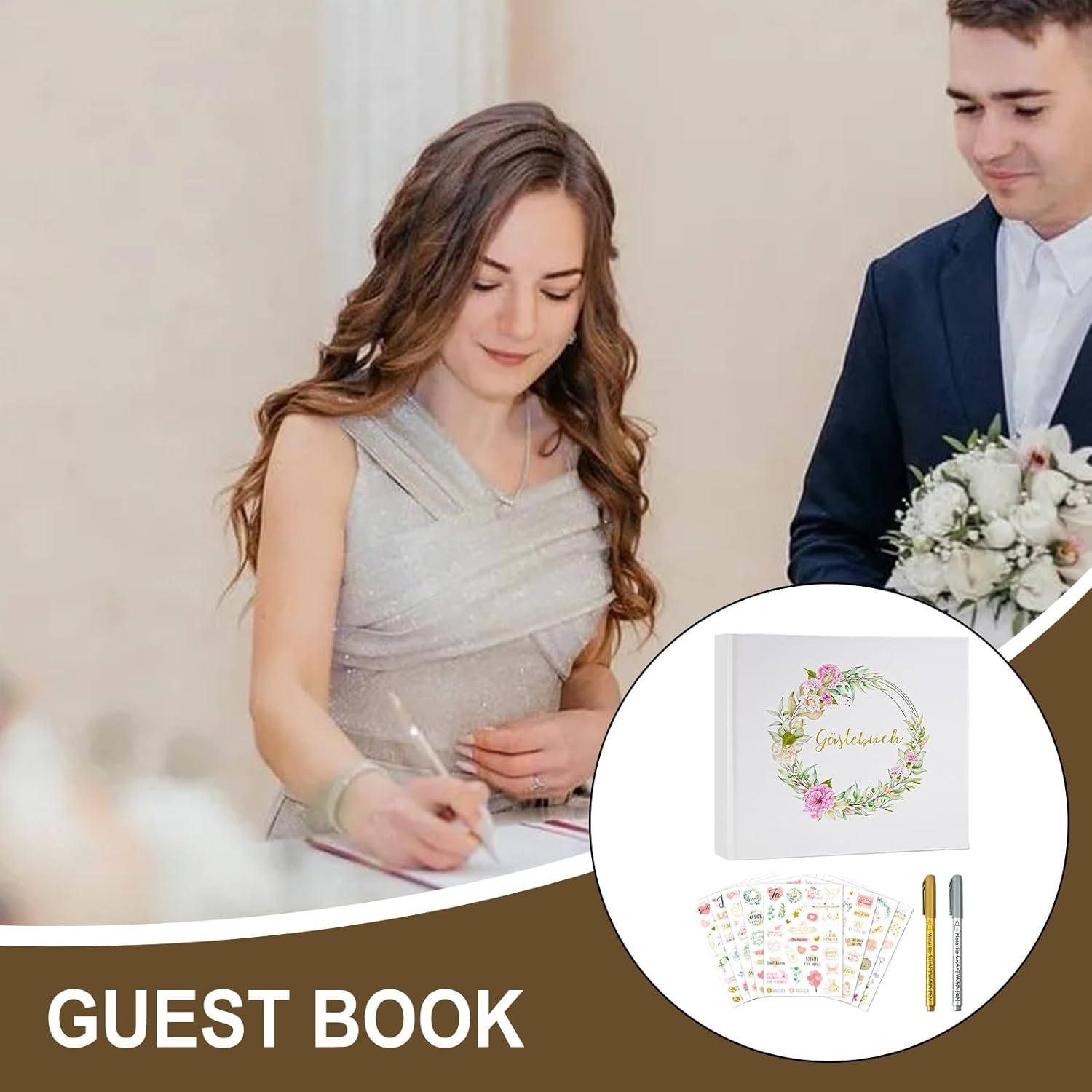 Elegant Wedding Guest Book Scrapbook with Stickers &ndash; Reception Signature Sign-In Book for Graduation, Baby Shower, Birthday, Retirement, and Special Events | Keepsake Memory Album image number 1