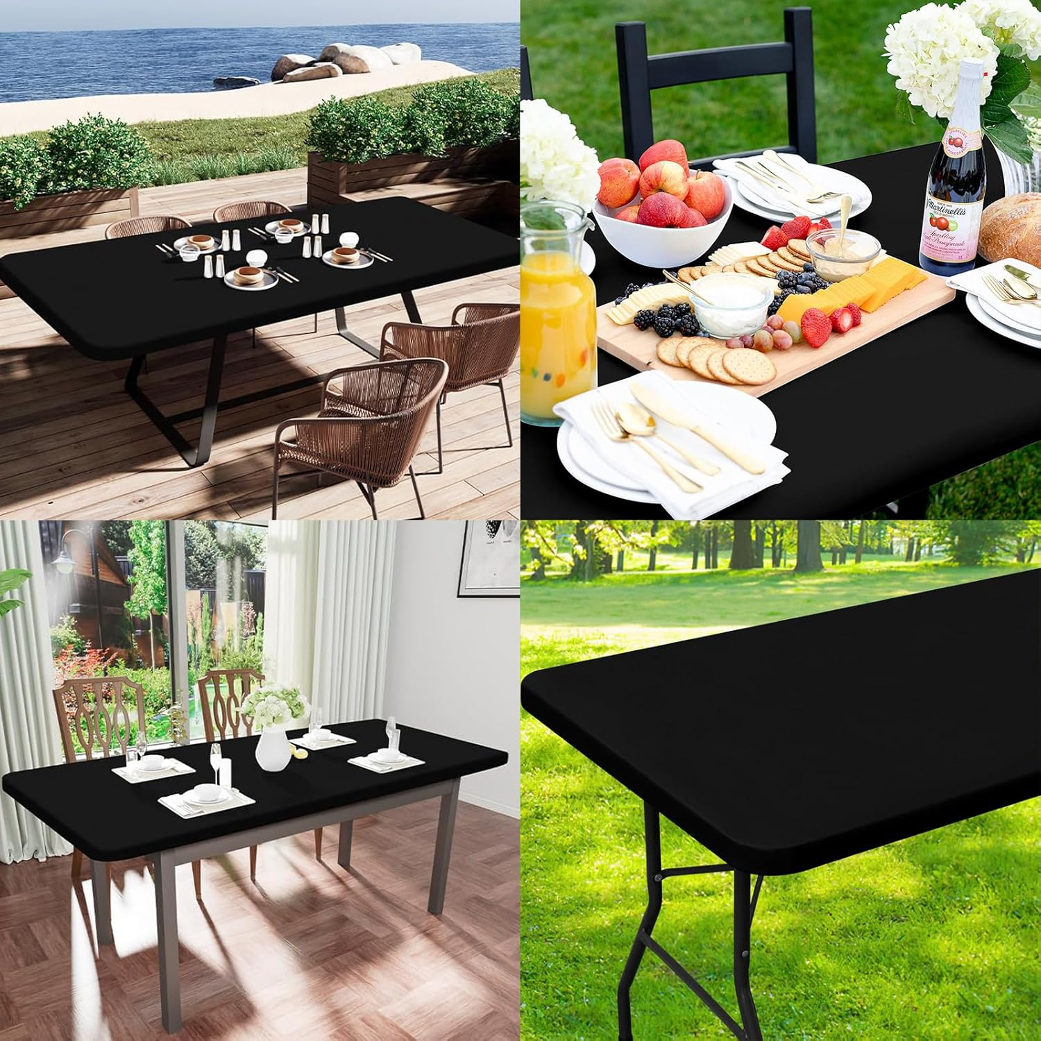 Waterproof Fitted Tablecloth for 6Ft Tables, Rectangle Picnic Table Cloth, Washable Table Cover for Camping, Indoor and Outdoor Use, Black, 30"X72" image number 3