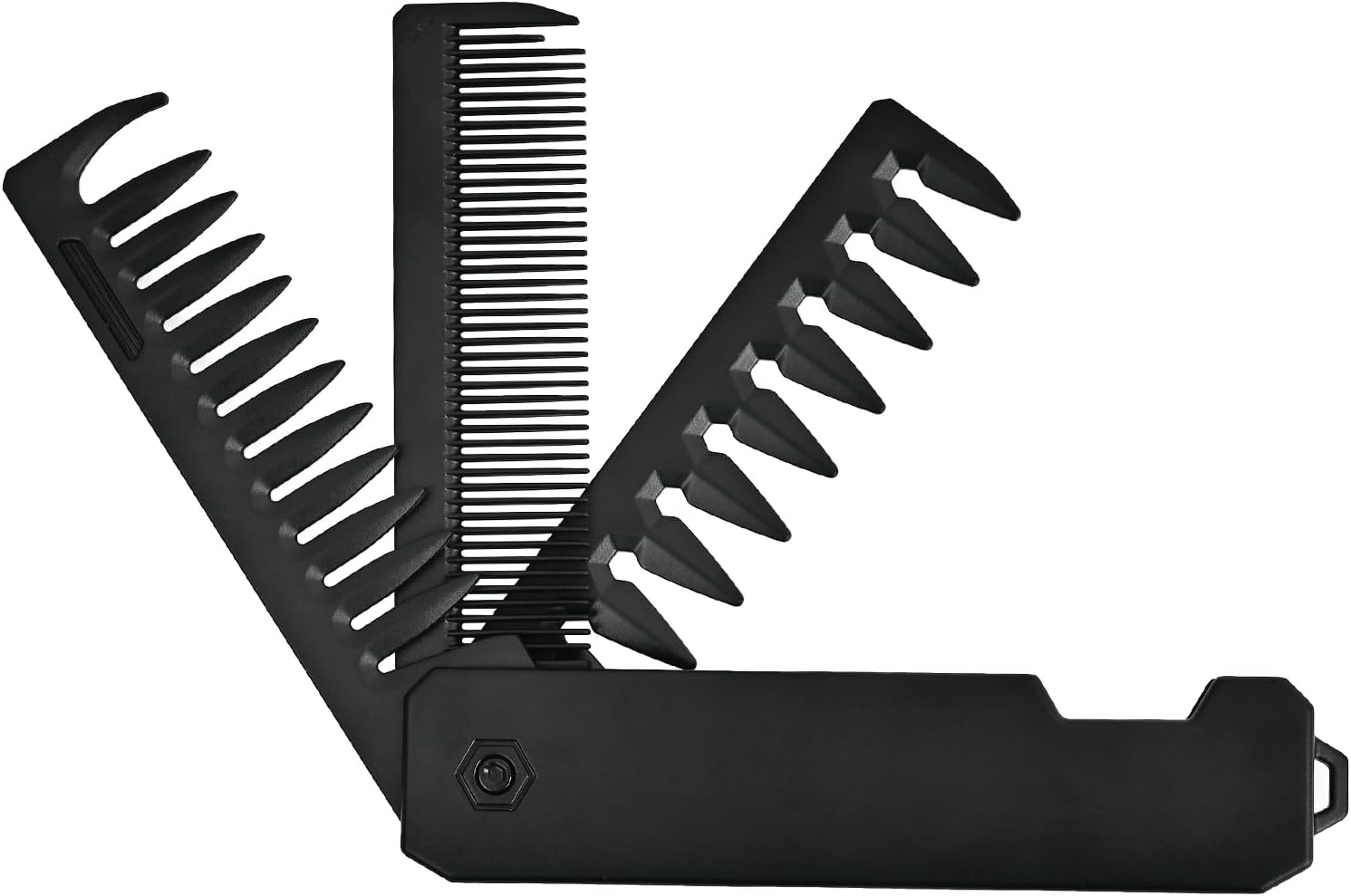 Folding Travel Comb for Men - 3-In-1 Black Flip Design with Wide & Fine Teeth for Hair Beard Mustache image number 2