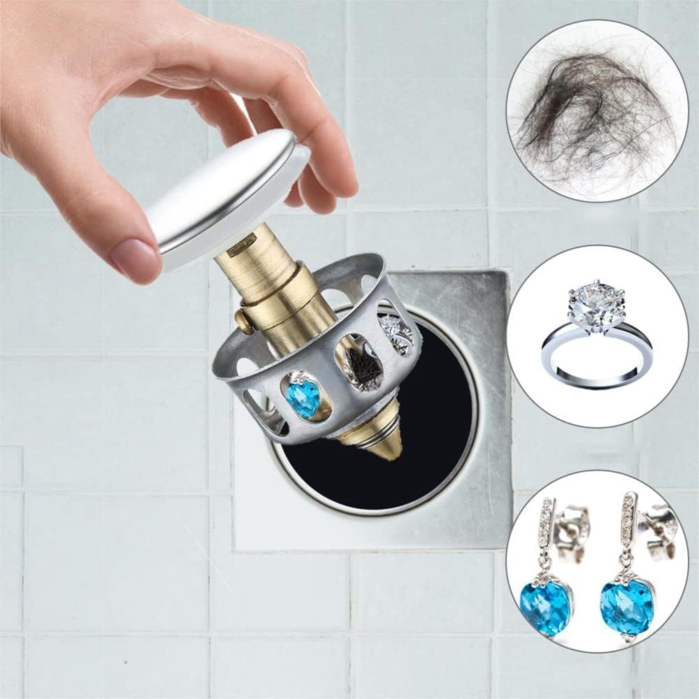 Sagasave Wash Basin Bounce Drain Filter Stainless Steel Push-Type Bounce Pop up Bathroom Sink Drain Plug for Washbasin Bathroom Sink
