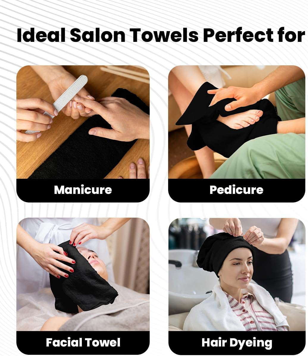 Avalon Salon Towels &ndash; 24 Pack Black Hand Towels 100% Cotton Spa Towels &ndash; 16X27 Inches Highly Absorbable Facial Towels Gym Towels Hair Towels and Face Towels Bulk Small Towels (Not Bleach Proof) image number 3