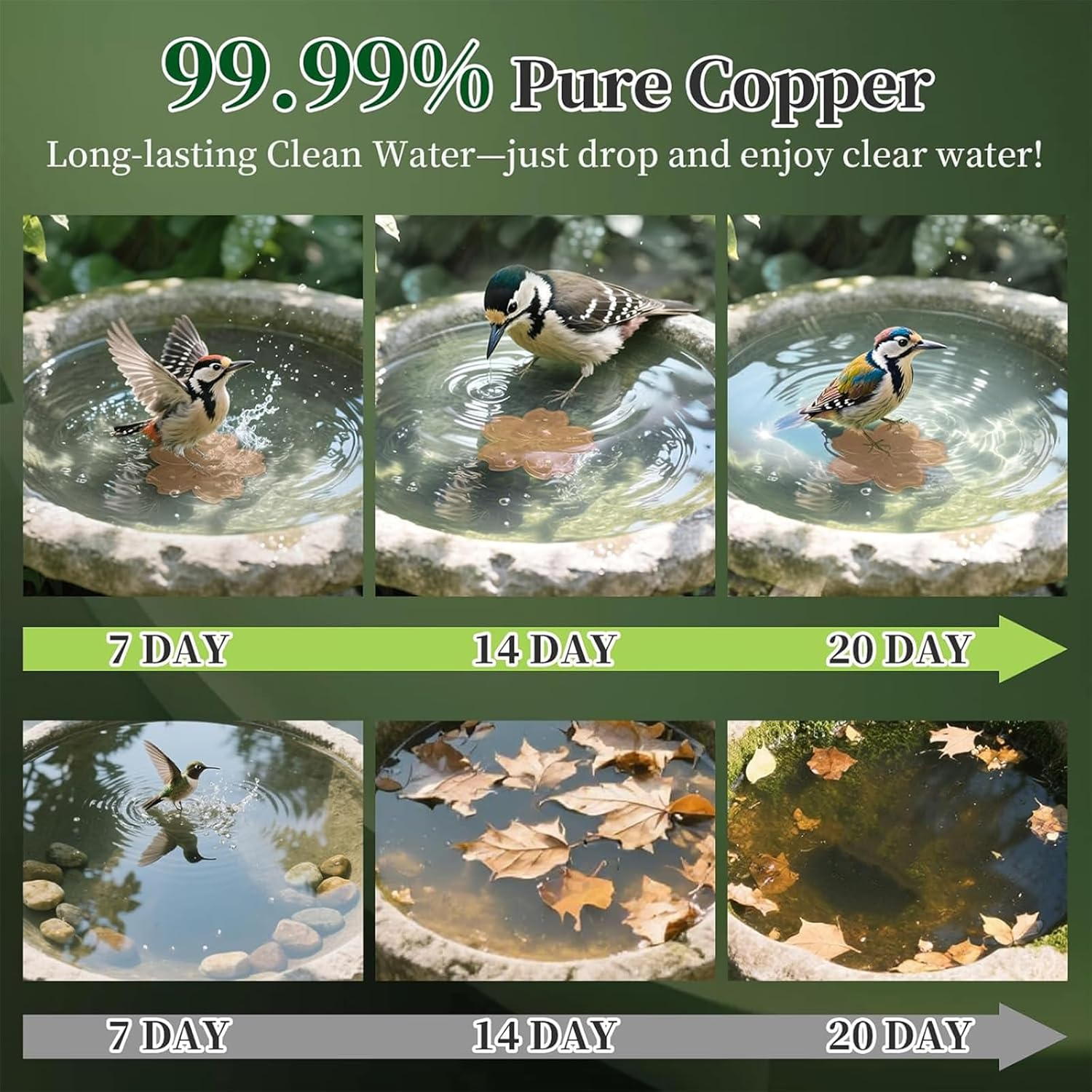 Flower Pattern Copper Bird Bath Disk, 3-Point Support Physical Cleaner for Outdoor Bath Bowls, Purifies Water Safely & Reduces Cleaning Frequency All-Season image number 2