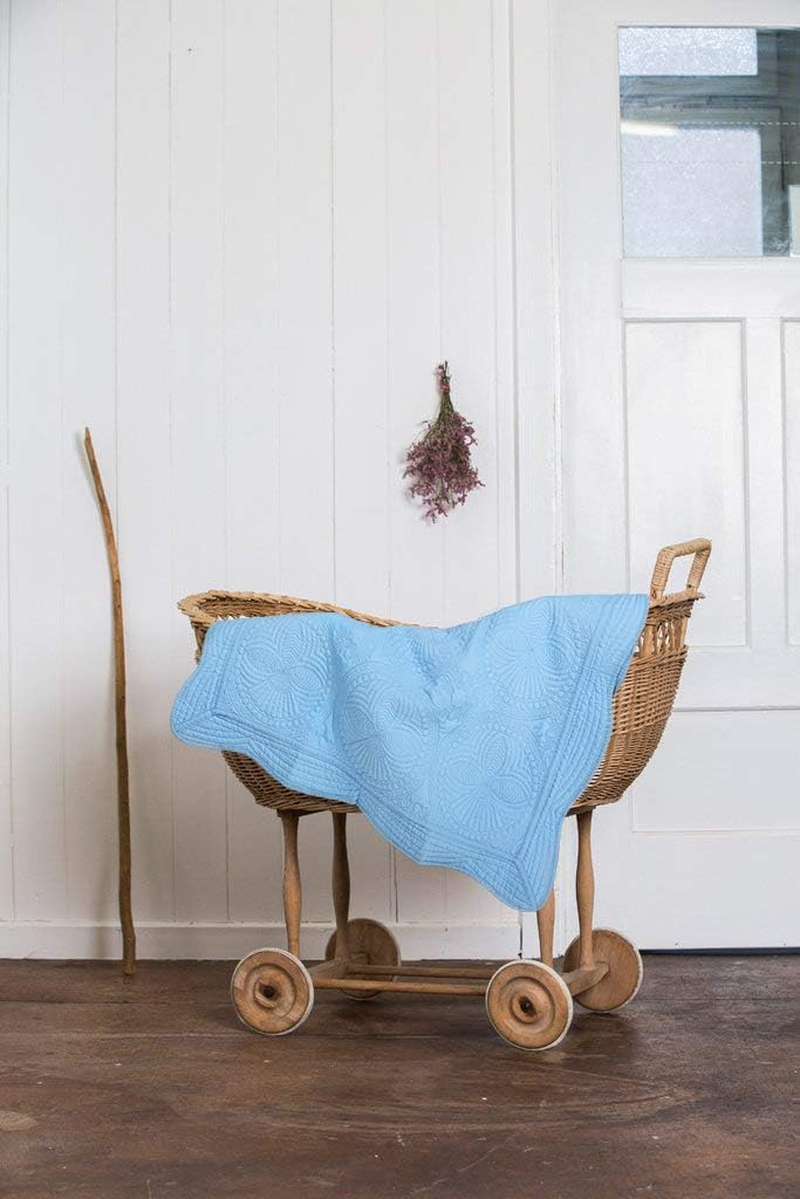 MONOBLANKS Baby Quilt Personlized Monogram Lightweight Embossed Scalloped Throw Blanket Four Seasons (Blue) image number 6