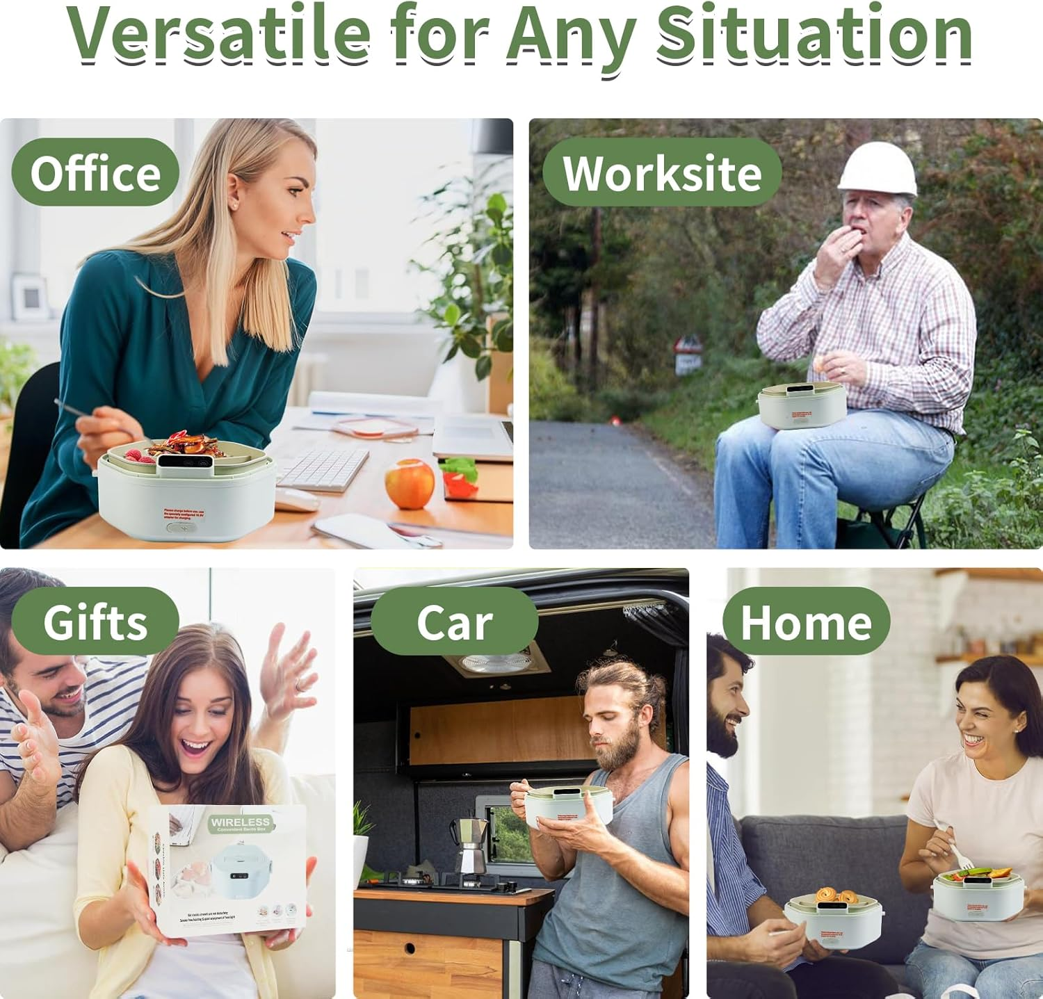 Cordless Electric Lunch Box,Heated Lunch Box Battery Powered with 1L Container, Adjustable Heating Warming Time Portable Food Warmer with Large Bag, Cutlery for Work, Travel and Office image number 2