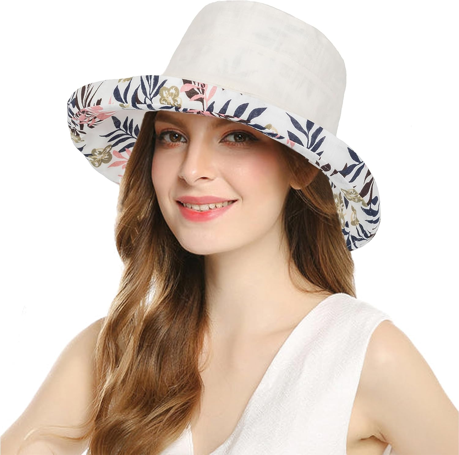 Women Summer Sun Hat UV Protection Bucket Hats Wide Brim Sun Hats Outdoor Foldable Travel Hat image number 4