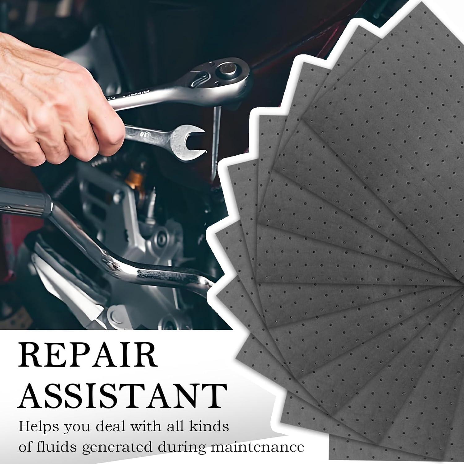 SSNNUU 10PCS Oil Absorbent Pads 13 * 10.1 Inch,Powerful Polypropylene Oil Spill Mat Quickly Absorbs Variety of Liquids,Must-Have Reusable Oil Mat Car Accessories for the Garage image number 6