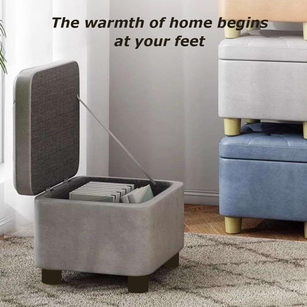 Foldable Storage Box, Footstool Stool Coffee Table, Portable Footrest Seat, Storage Bench with Non-Slip Foot Pads, Suitable for Living Room & Bedroom (Grey, 40 * 26 * 27 CM) image number 6