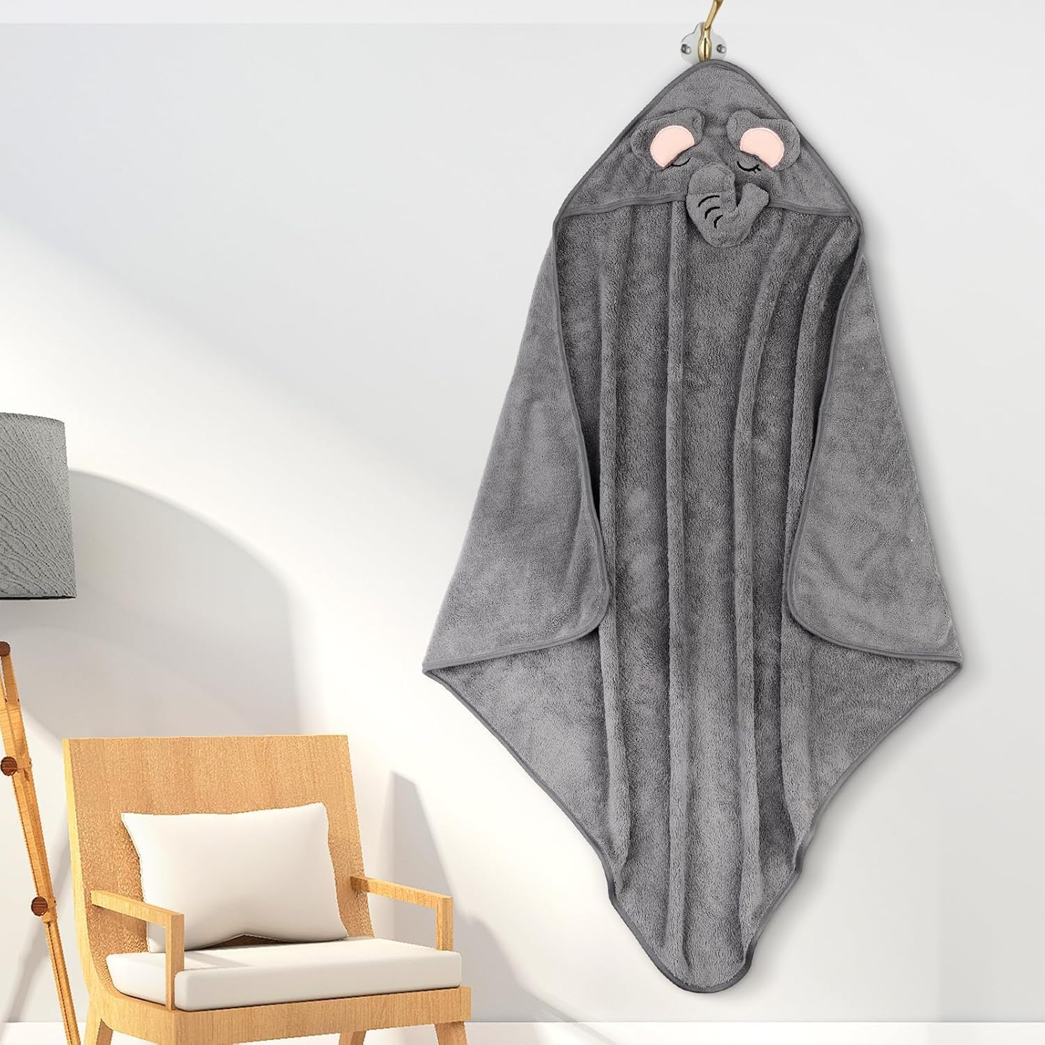 Lylilidy Hooded Baby Towel with 2 Towel for Kids, Premium Soft Bath Towel for Newborn, Infant, Natural Baby Stuff Towel, Soft Coral Bath Towel for Boys and Girls 80X80Cm(Grey)