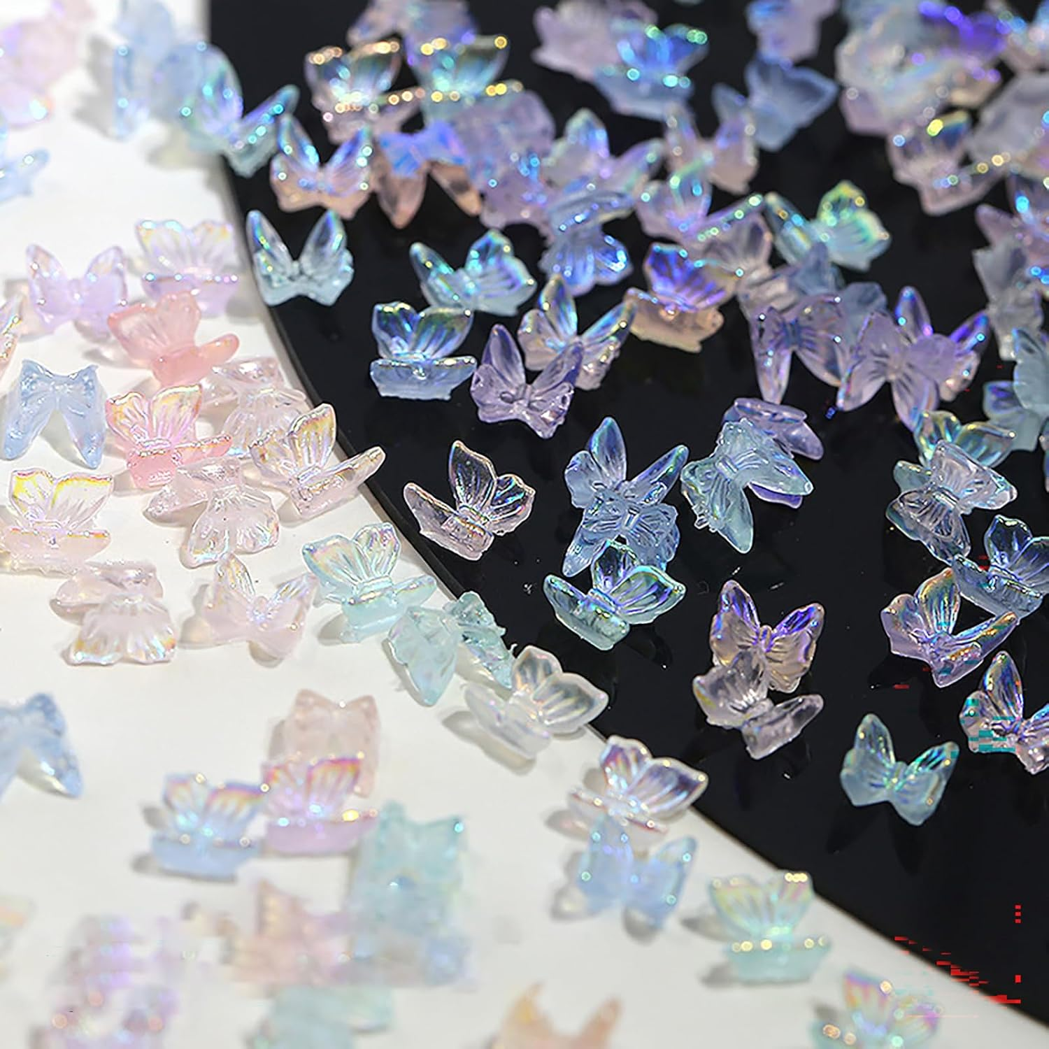 Taoluwin 100Pcs Nail Art Rhinestones, 6Mm 3D Iridescent Resin Butterfly Gems, Rhinestones for Nail Charms, Crafts & Jewelry Making, 7 Mixed Colors image number 5