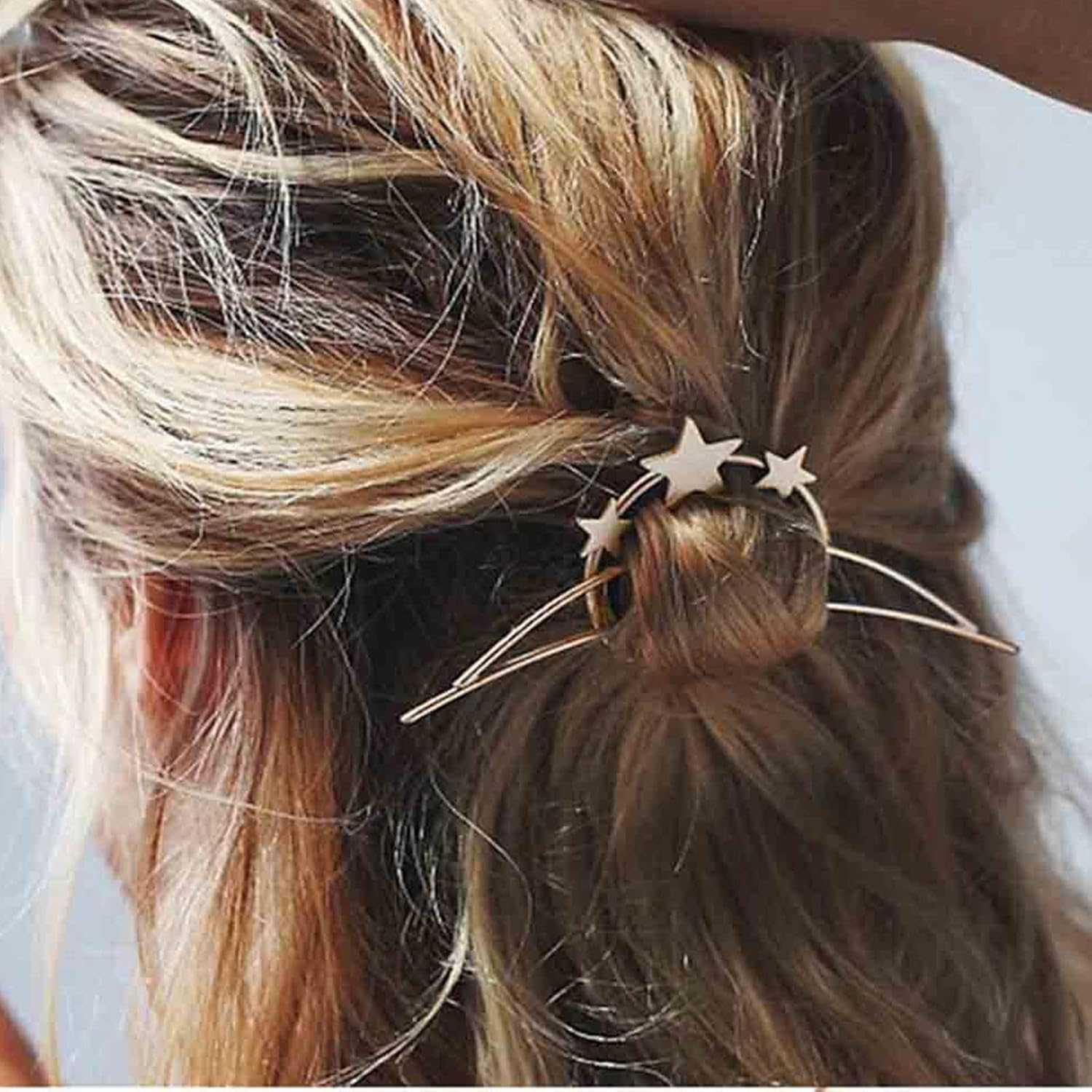Yheakne Boho Circle Star Hair Clip Gold Hollow Circle Hair Clip Vintage round Hair Clips Pins Decorative Bobby Pin Minimalist Geometry Hair Accessories for Women and Girls (Gold)
