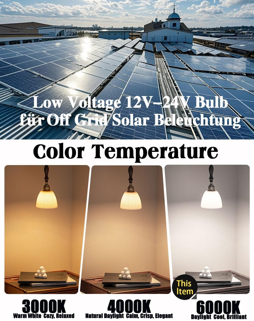 Wossluck LED E27 Corn Bulb, 4W 12V-24V Low Voltage, 6000K Cool White, 30W Replacement, for Solar Lighting, RV Boat, Caravan Interior Lighting, Pack of 3 image number 2