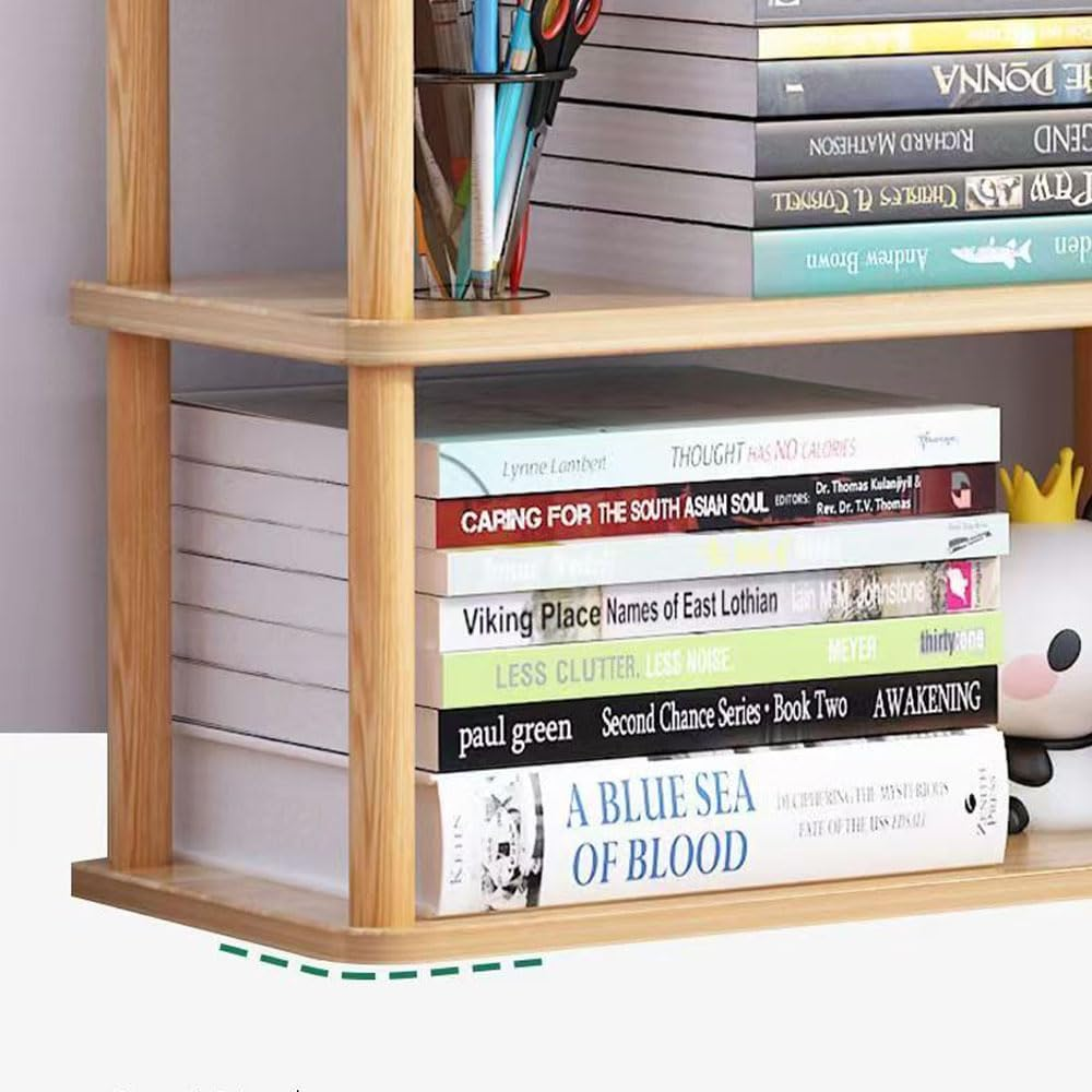 Hbluefat Desktop Organizer Shelf, 2-Tier Solid Wood Bookshelf Storage Rack, Small Countertop Bookcase Display Shelf for Home Office (Wood) image number 6