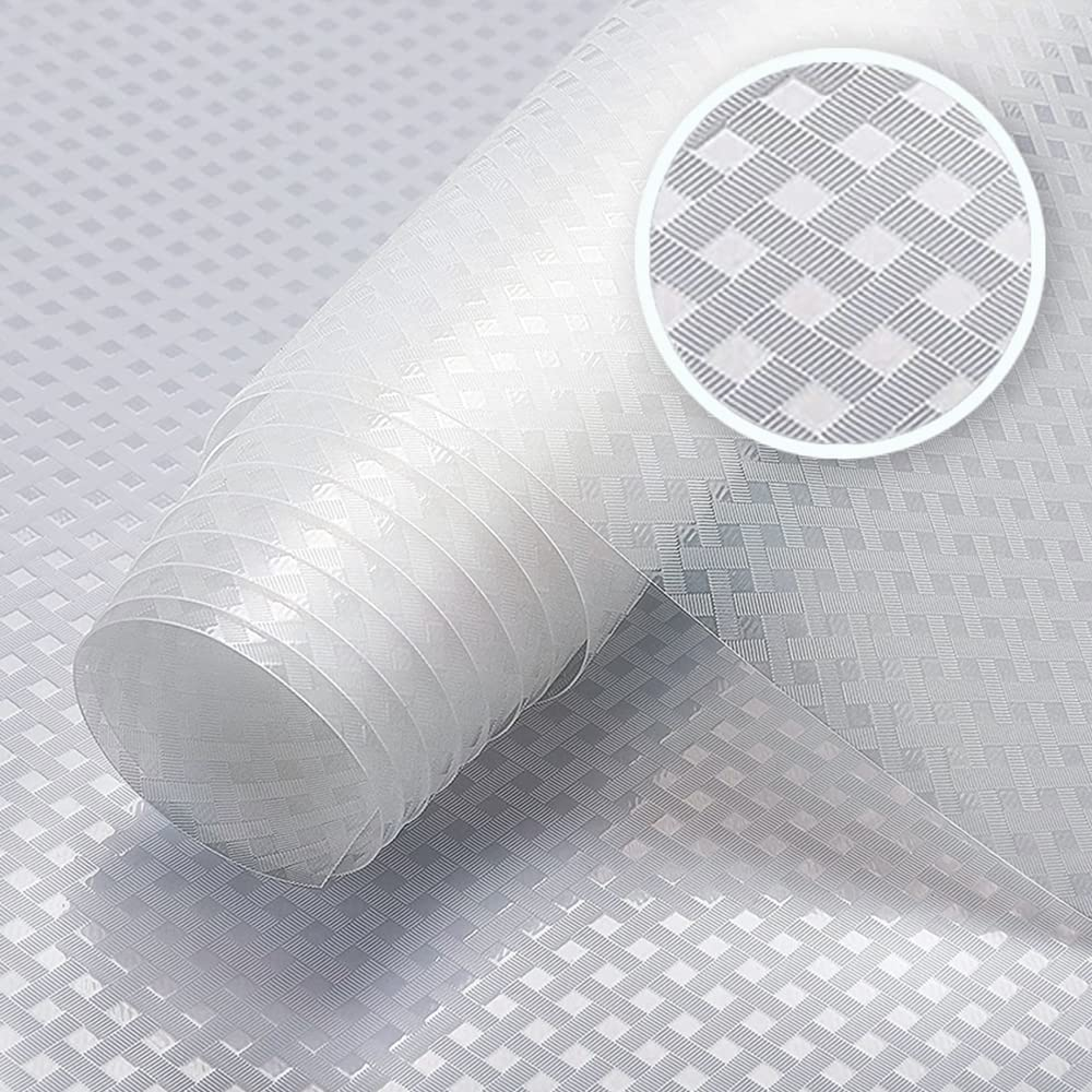Drawer Liner 45Cm X 6M, Shelf Liners for Kitchen Cabinets EVA Fridge Mats Washable Double Sided Drawer Liner Roll for Cabinet Kitchen Bedroom Bathroom Office (Clear)