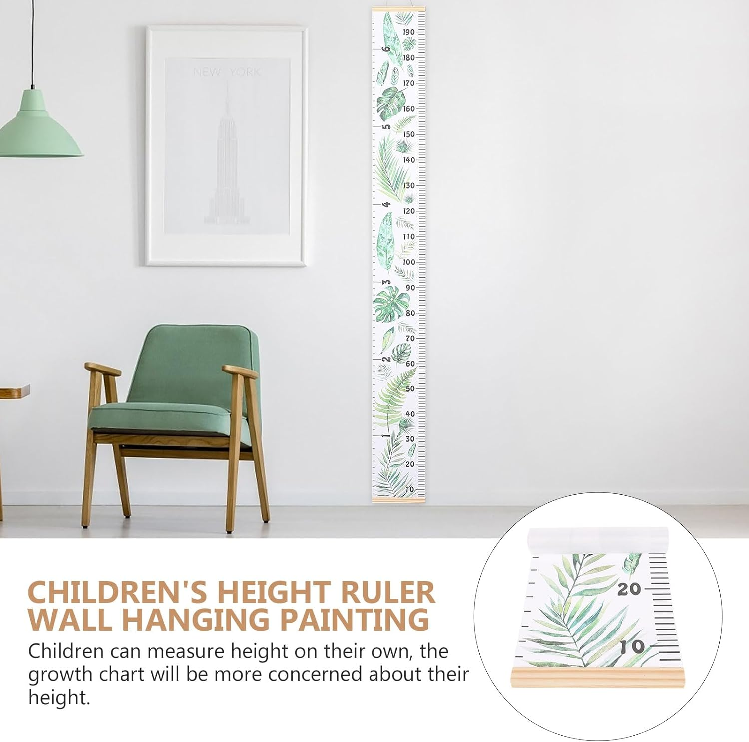 Toddmomy Kids Room Decor Kids Height Growth Chart Canvas Measuring Height Chart Tropical Monstera Leaf Growth Height Ruler for Nursery Room Wall Art Decoration Nordic Decor image number 3