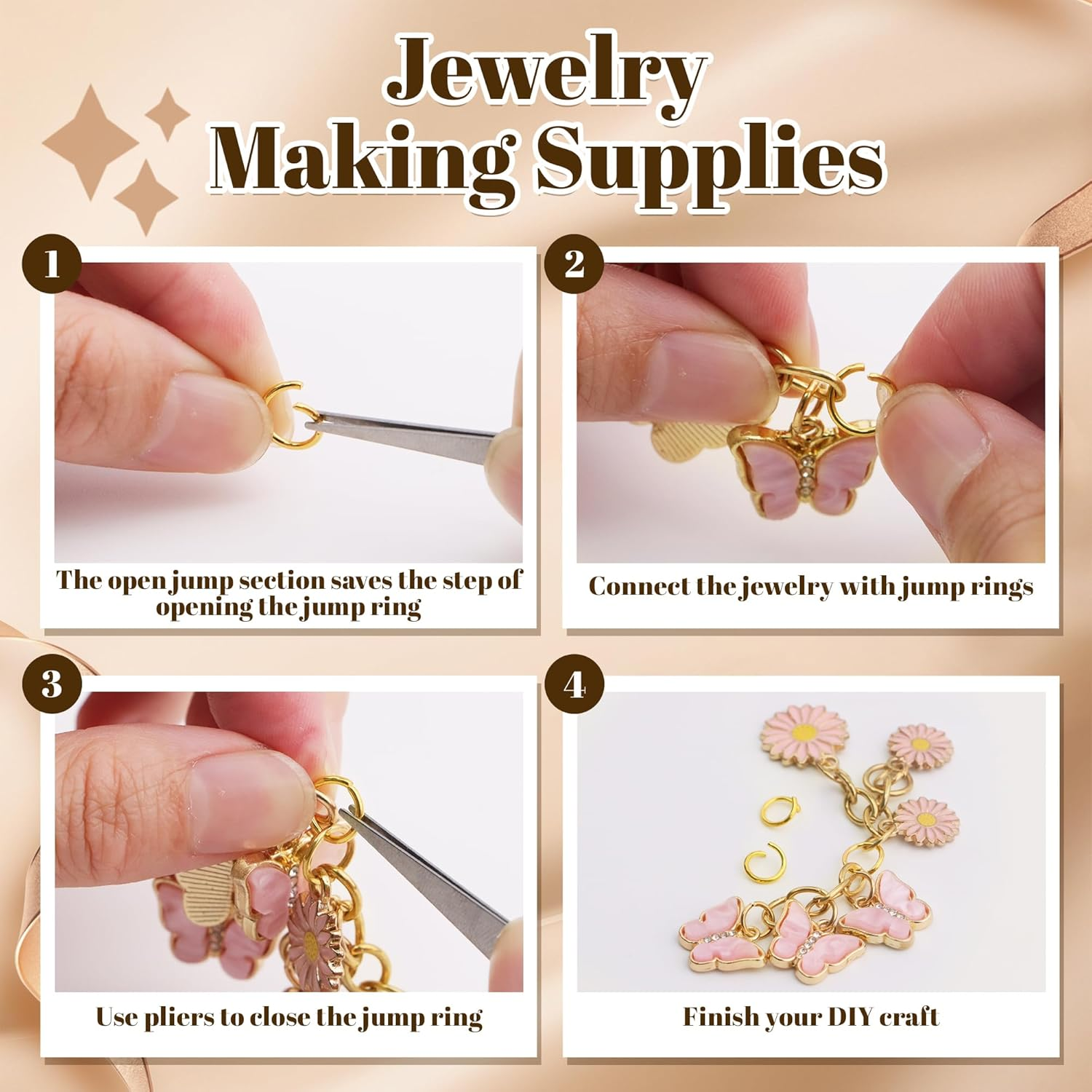 Measyth 1018PCS Keychain Making Kit Including Lobster Claw D-Type Keychain Clip, Extender Chain, Lobster Clasps, Key Rings and Jump Rings for Jewelry Bracelet Making Supplies image number 5