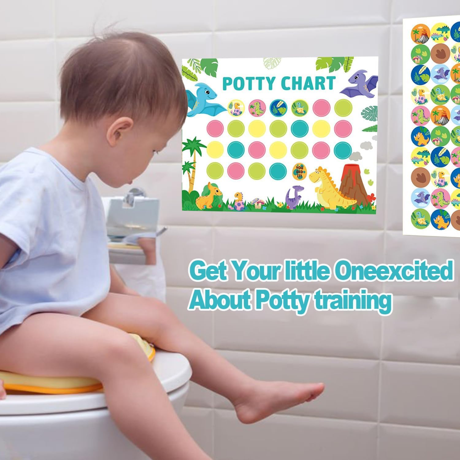 IONPSHG Potty Training Chart for Toddlers Boys & Girls Cartoon Potty Chart with Stickers Toddler Potty Training Sticker Chart for Toilet Training Kids Rewards Chart for Reward Chart on Wall Bathroom (Dinosaur) image number 5
