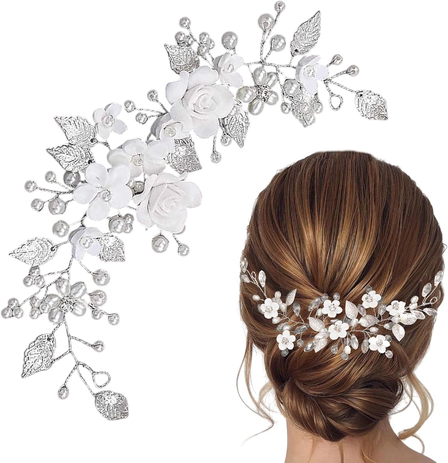 Silver Crystal Headband, Flower Leaf Headpiece, Wedding Hair Accessories for Bride, Hair Accessories for Women and Girls image number 2