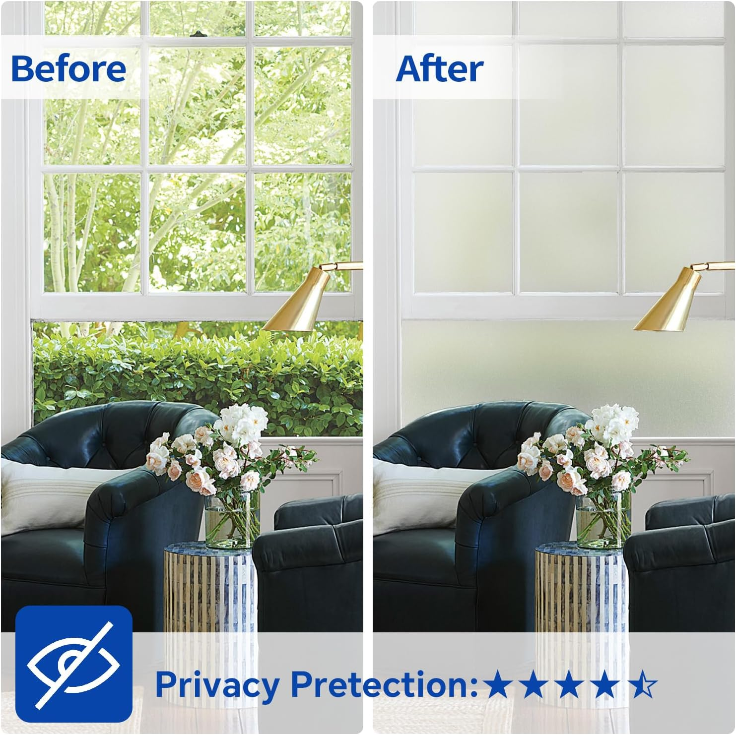 Window Privacy Film, Decorative Frosted Glass Window Film Static Cling UV Blocking Window Film, Heat Control Window Covering for Home Office Bathroom(Frosted, 90X200Cm) image number 6