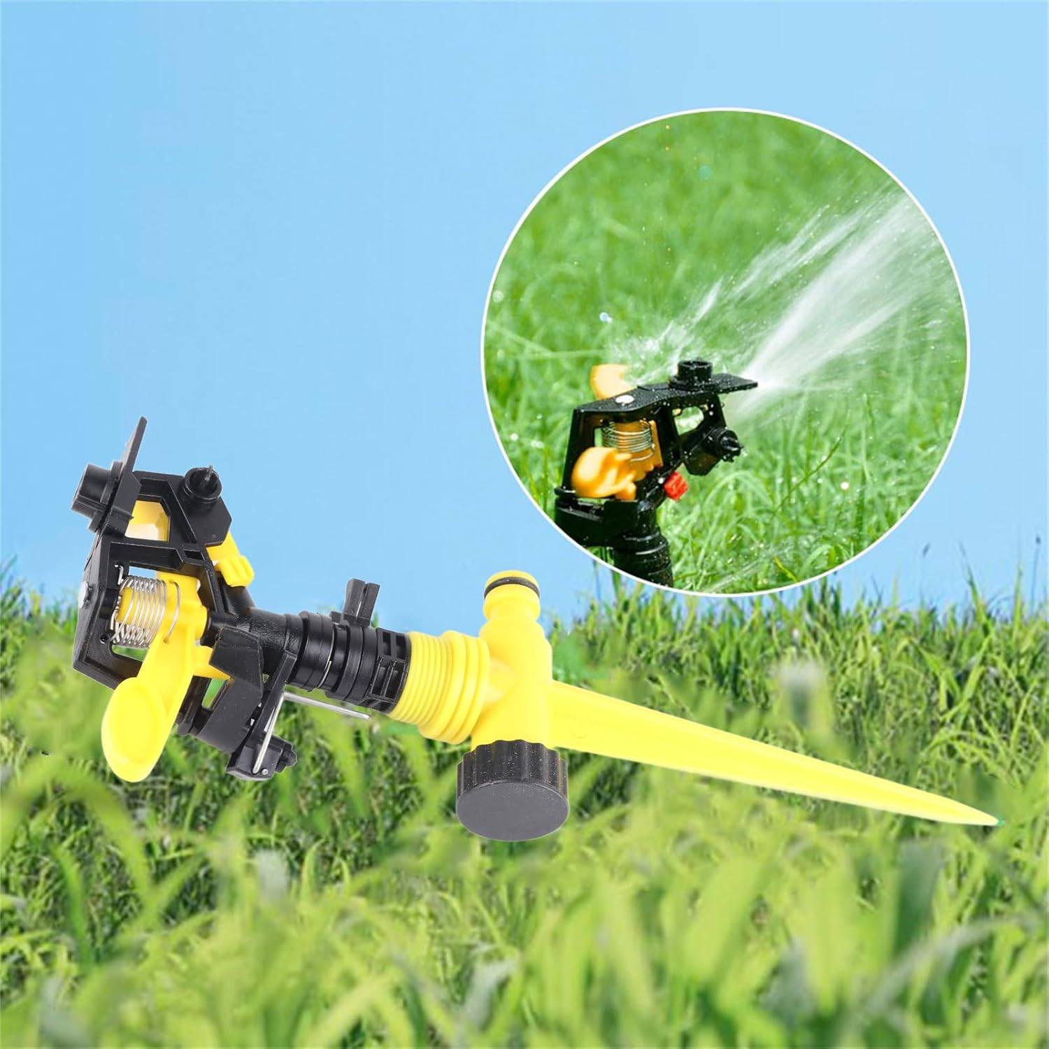 360&deg; Garden Rotating Sprinkler, Long Distance Irrigation Circular Lawn Sprinkler, Double Water Supply Spout Water Saving Design, Garden Sprinkler Tool for Gardening Outdoor image number 3
