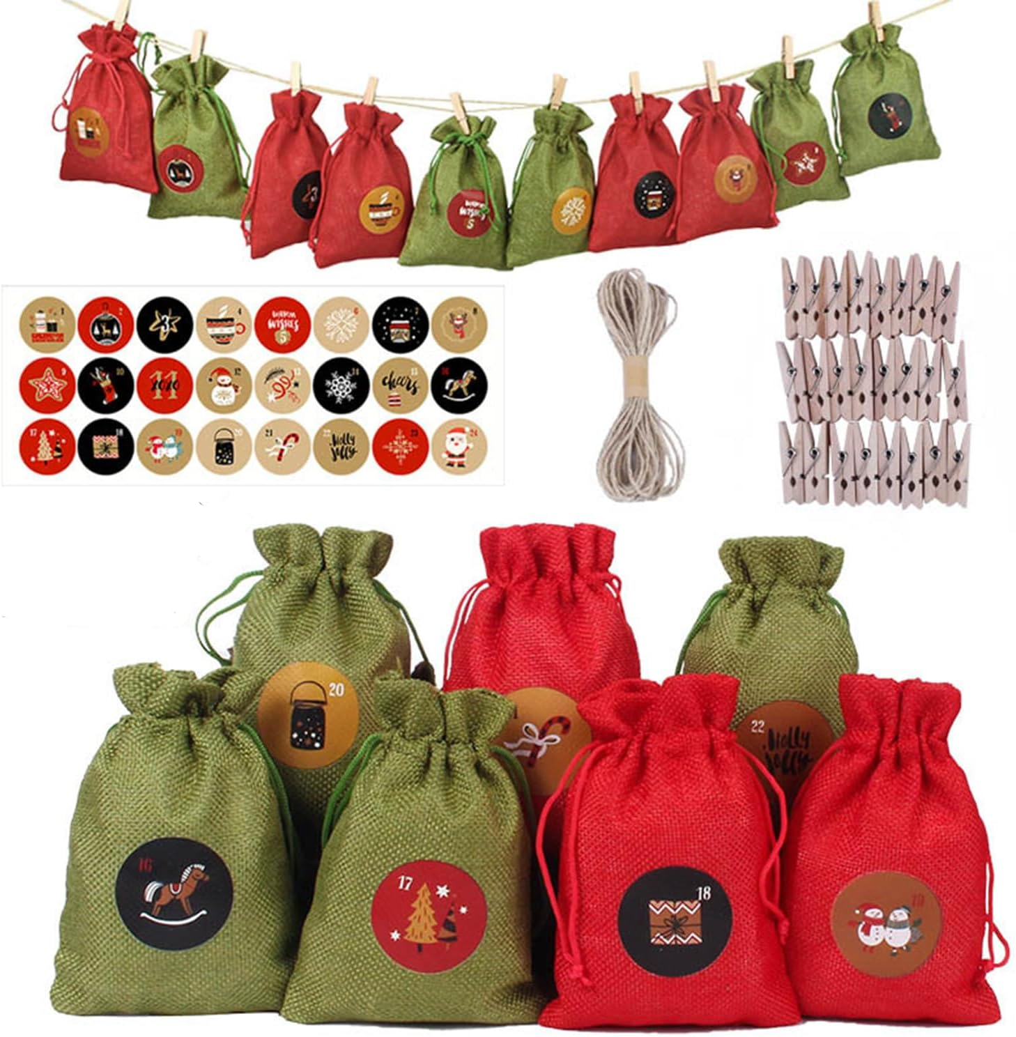 24 Pcs Christmas Linen Bags with Drawstring 10 X 14Cm Christmas Favor Bags Jewelry Candy Pouches Sacks Christmas Burlap Bags for Wedding Christmas Festive DIY Craft image number 5