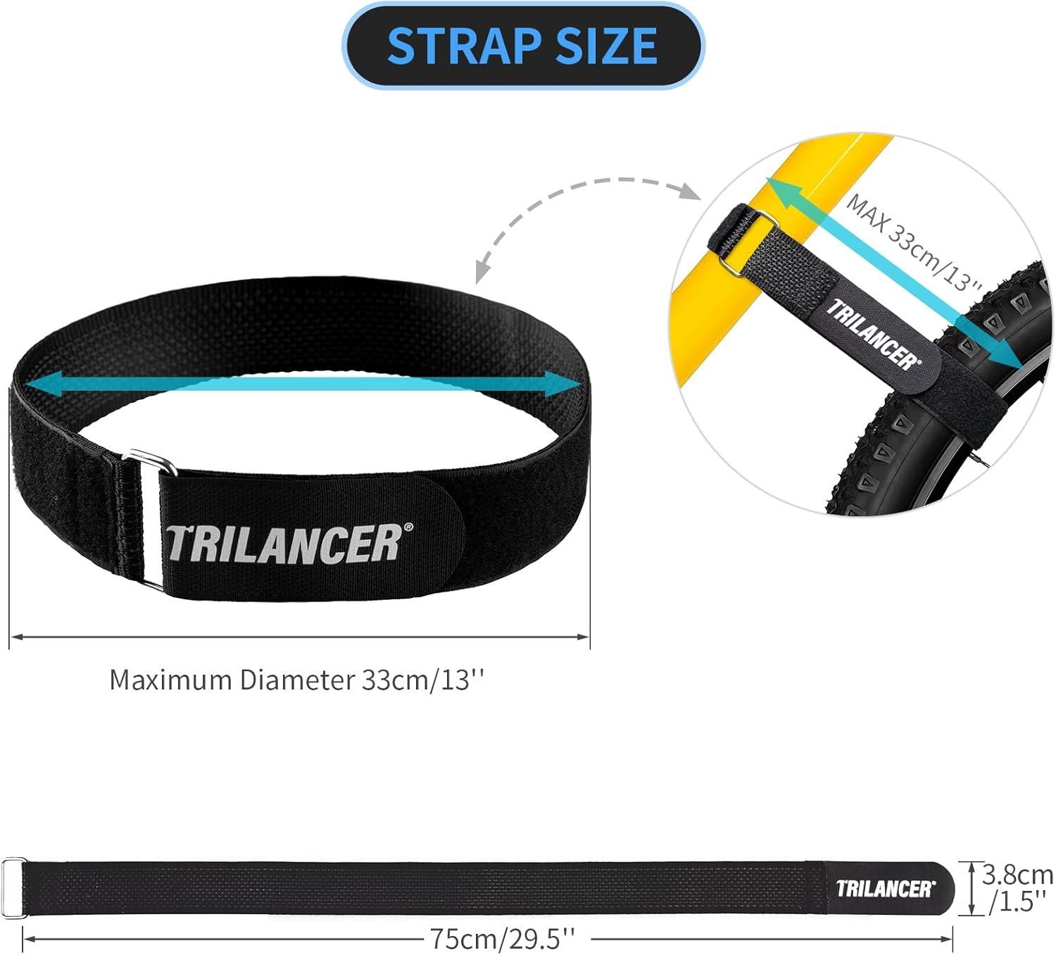 Bike Rack Straps, 4-Pack Trilancer Adjustable Bike Wheel Stabilizer Strap with Hook and Loop for Car and Wall Mount, for Transportation and Storage (65 Cm X 3.8 Cm) image number 1