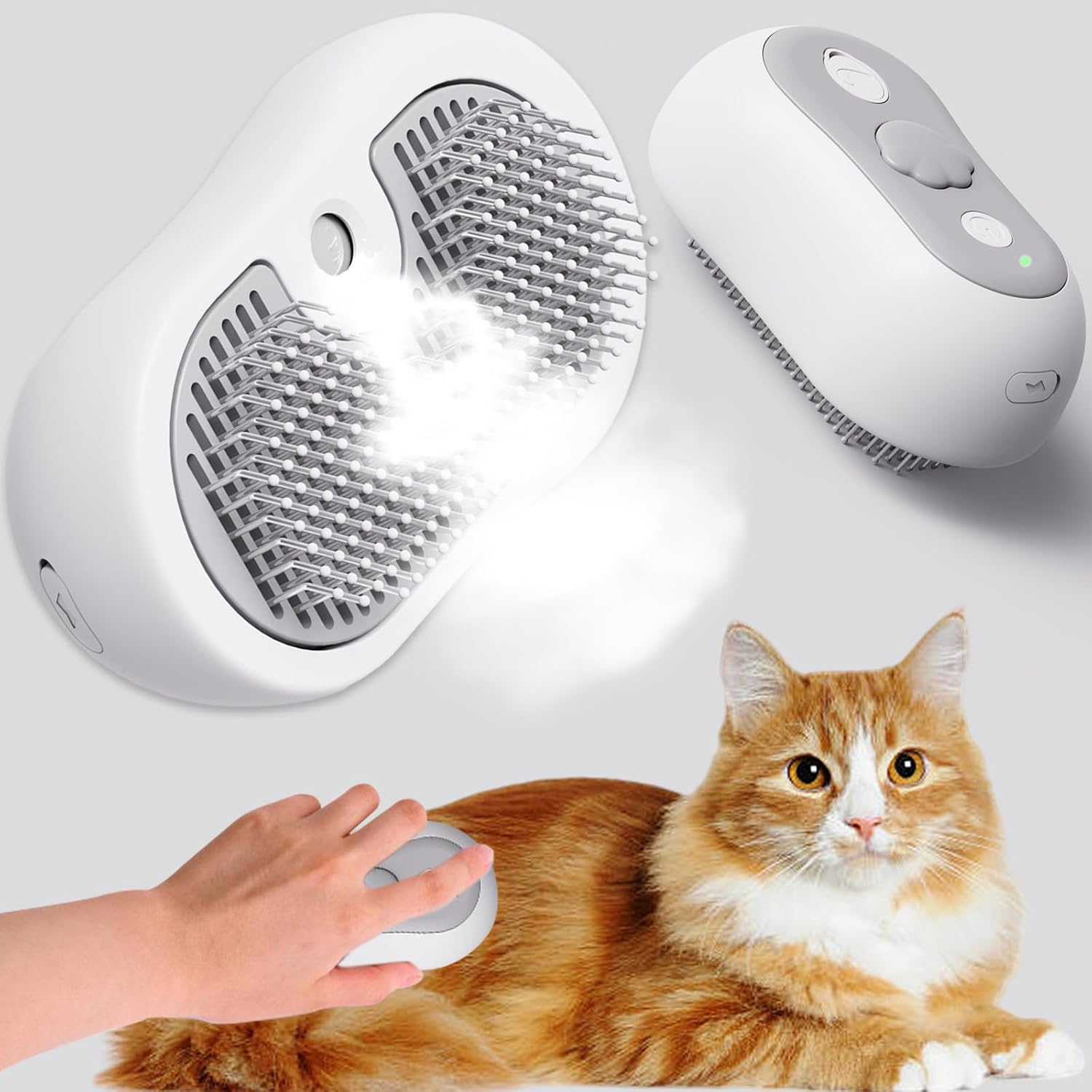 Cat Steam Brush for Shedding, 3-In-1 Rechargeable Steam Brush for Cats, Cat Brush with Steam for Long and Short Haired Cats, Cat Grooming Brush with Steam and One-Click Clean Button image number 6