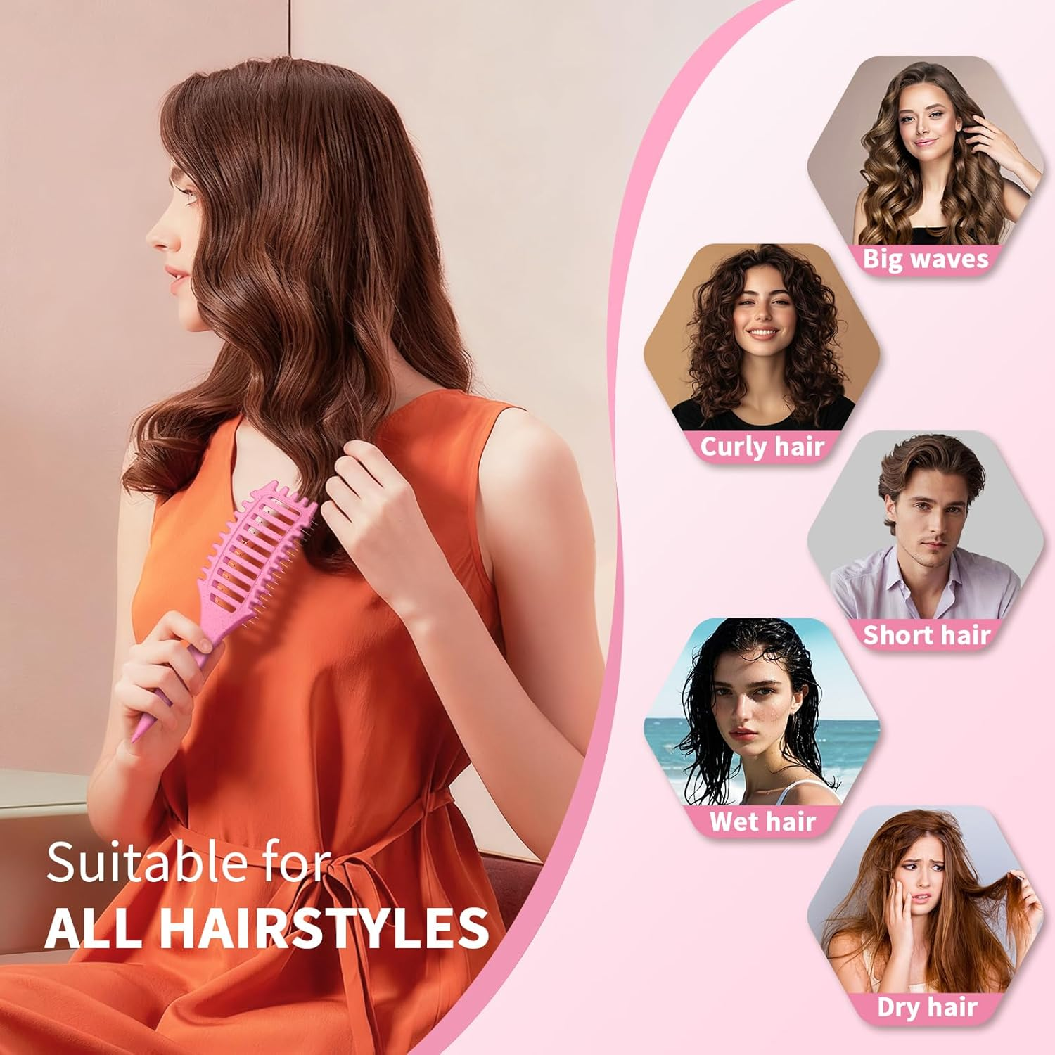 Hair Brush, Curl Hair Brush, Curl Brush, Styling Brush for Curly Hair, Straight, Fine, Wet and Long, Anti-Breakage for Women, Men and Children image number 6