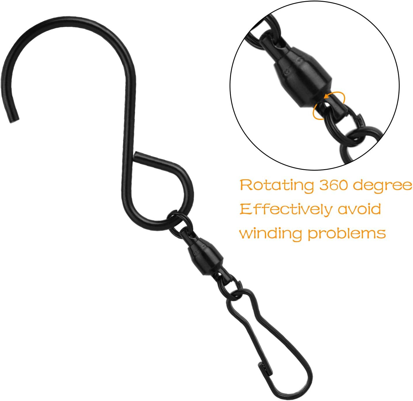 KUUQA 12 Pack Swivel Hooks Clips Wind Spinner S Hook Clips Hanging Wind Chimes Crystal Twisters Party Supplies (Black) image number 1