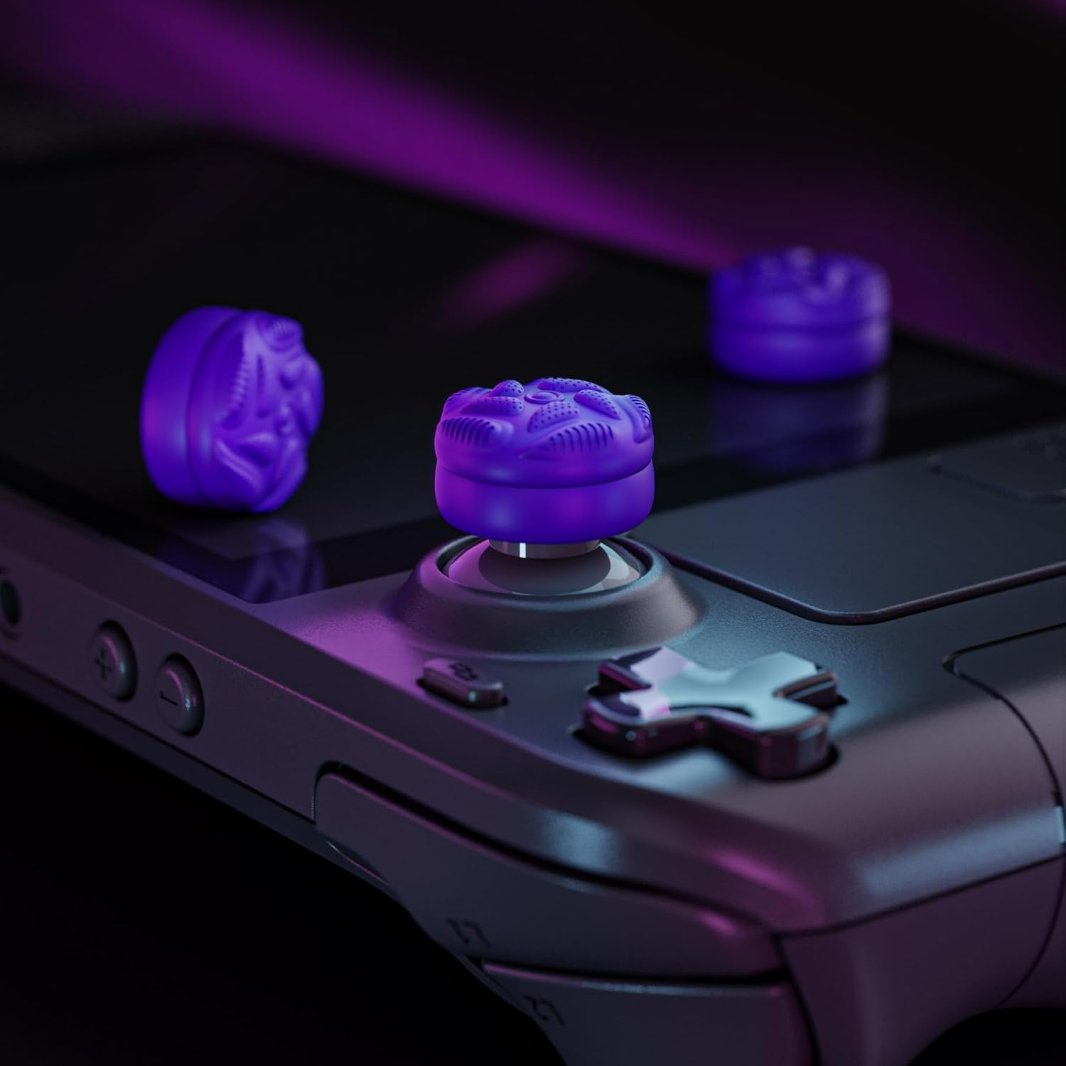Playvital Thumb Grips for Steam Deck LCD & OLED (4-Pack), Thumb Cushion Caps with Anti-Slip Texture, Height-Boost Joystick Cover for Steam Deck Accessories - Raindrop Texture Purple image number 4