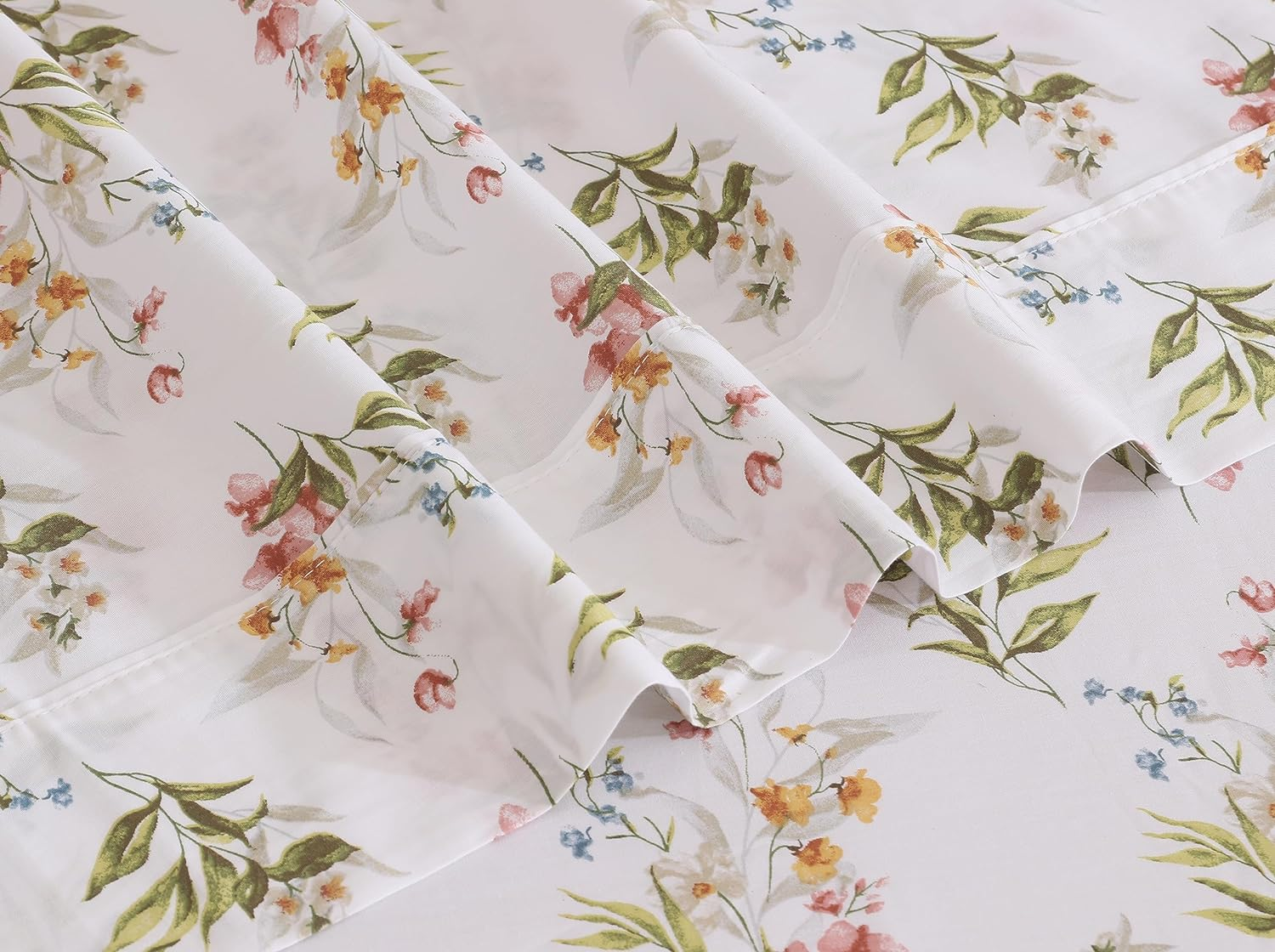 RUVANTI 100% Cotton Split King Sheets Sets for Adjustable Bed, 5 Pcs, Soft & Breathable Percale Weave Bedding, Deep Pocket 16", Hotel Standard, Crisp Cool Feel & Durable, Floral Sheet, Floral Bliss image number 4