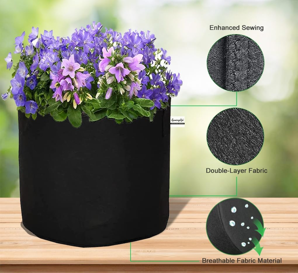 Springup 5 Pack Grow Bags, Heavy Duty Thickened Non-Woven Plant Bag Plant Fabric Pots Planting Bags for Plants Vegetable, Herbs and Flowers, Black(1 Gallon) image number 3