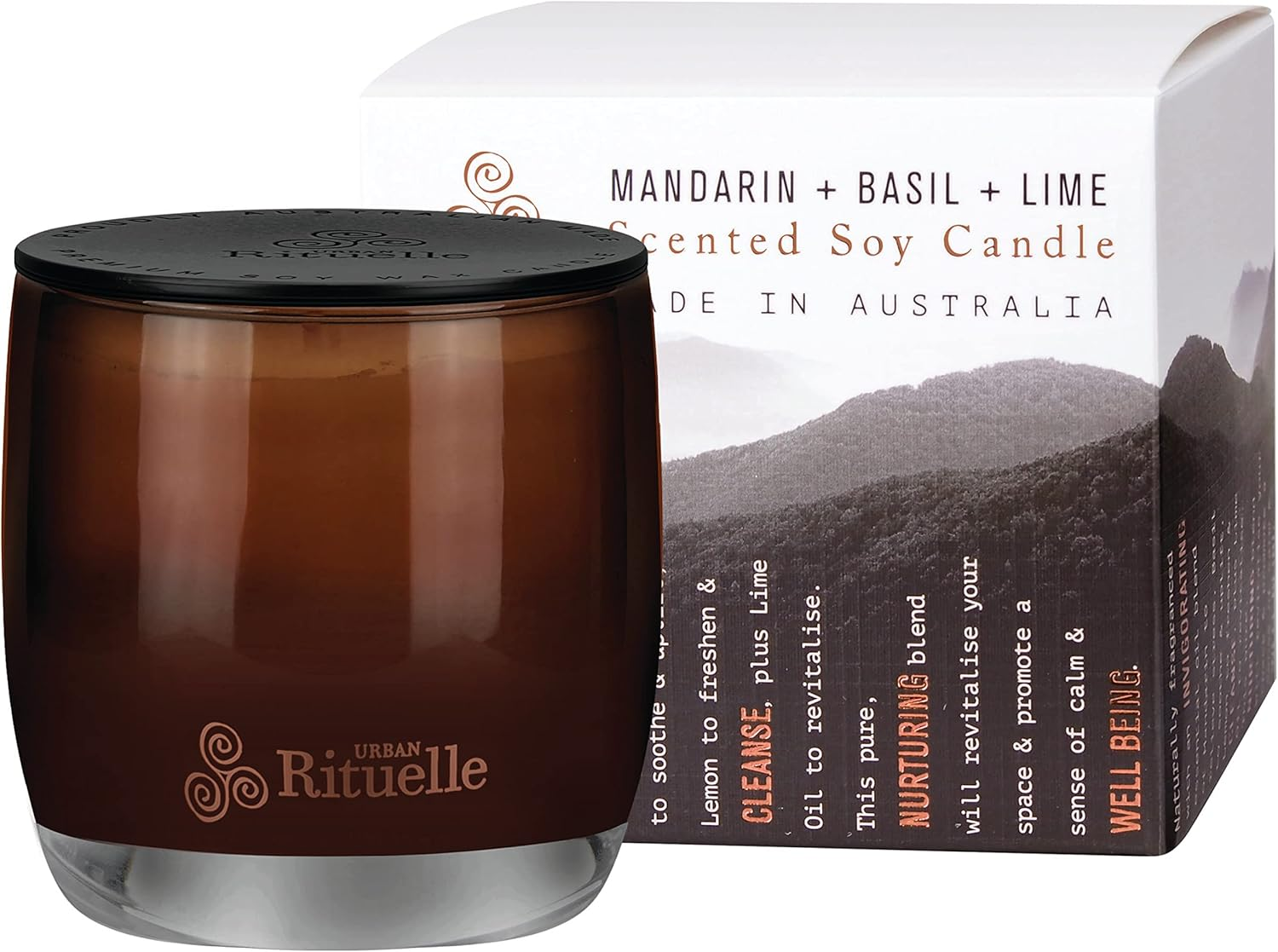 Urban Rituelle Equilibrium Natural Soy Coconut Candle, 140G - Scented Candle with Mandarin, Basil & Lime, Uplifting Aroma with Dual Cotton Wicks & Long-Lasting Burn for an Invigorating Atmosphere image number 2