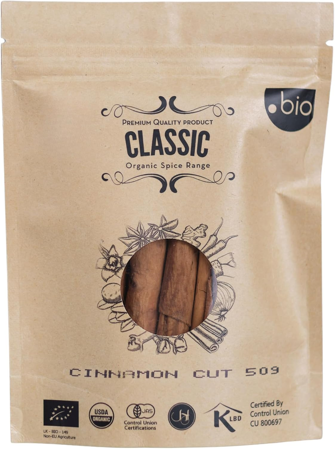 Organic Pure Ceylon Cinnamon Sticks | Premium 5 Inch Cut Cinnamon Quills |Product of Sri Lanka | 50G | USDA Certified Pure Cinnamon | True Cinnamon | High Grade Cinnamon Quills