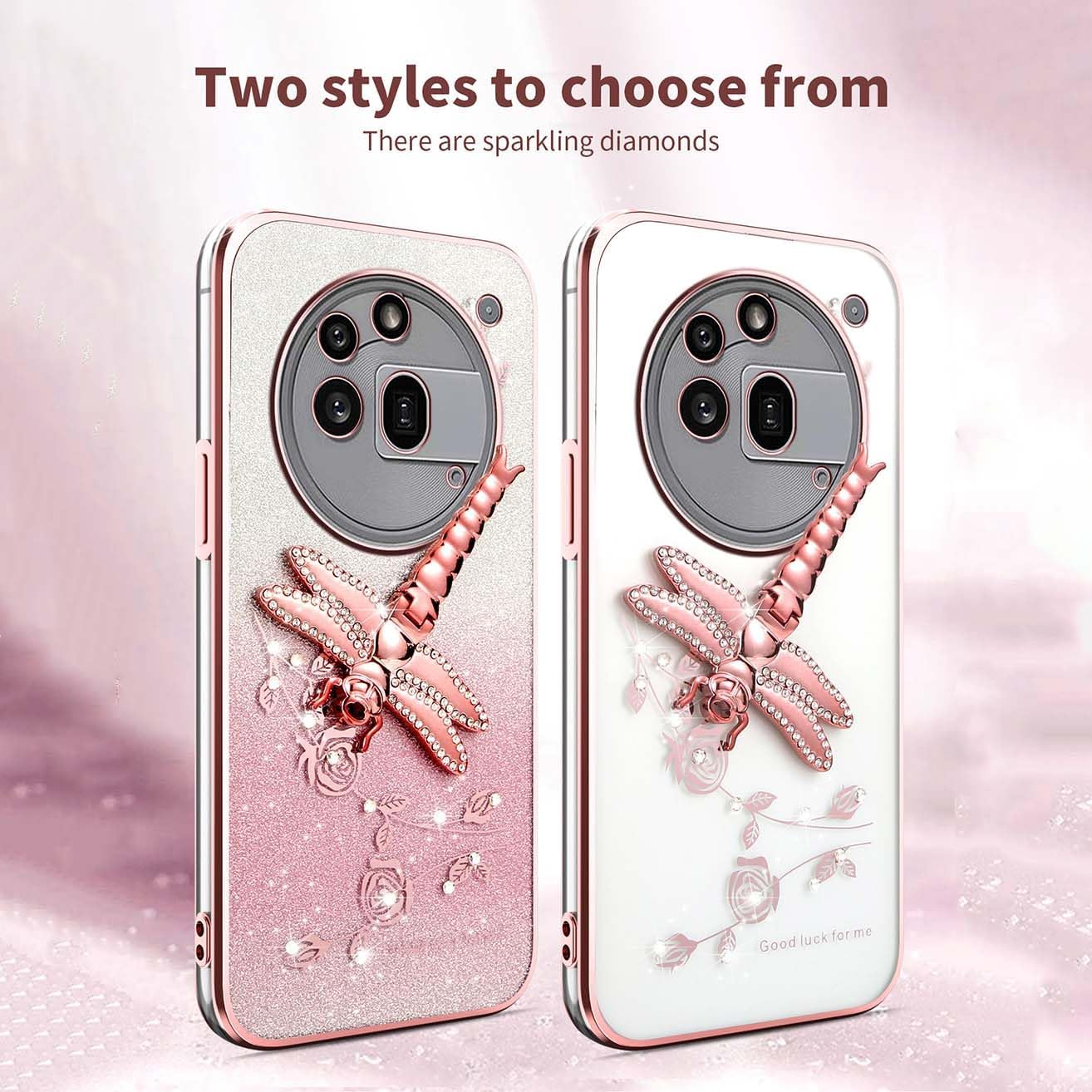 YUEQIAN Transparent Glitter Case for Nothing Phone (3A) Pro, Ultra Thin Glitter Bling TPU Shockproof Mobile Phone Case, Shiny Flowers Dragonfly Stand Girl Protective Case Purple image number 4