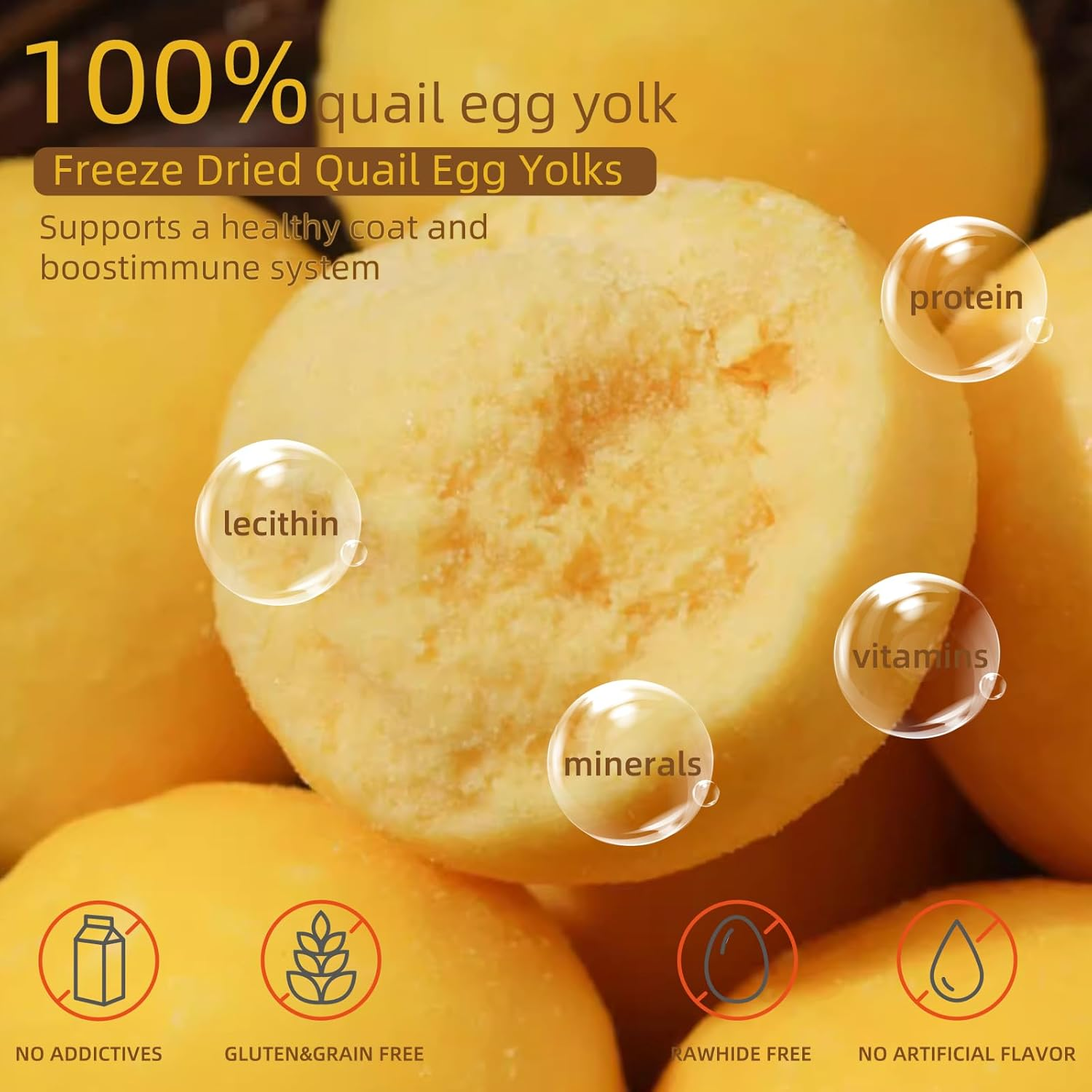 Freeze-Dried Quail Egg Yolk Pet Treats Snacks for Dogs Cats Natural High Protein, Healthy Tasty Freeze-Dried Pet Food Limited Ingredient Quail Egg Yolk 240G