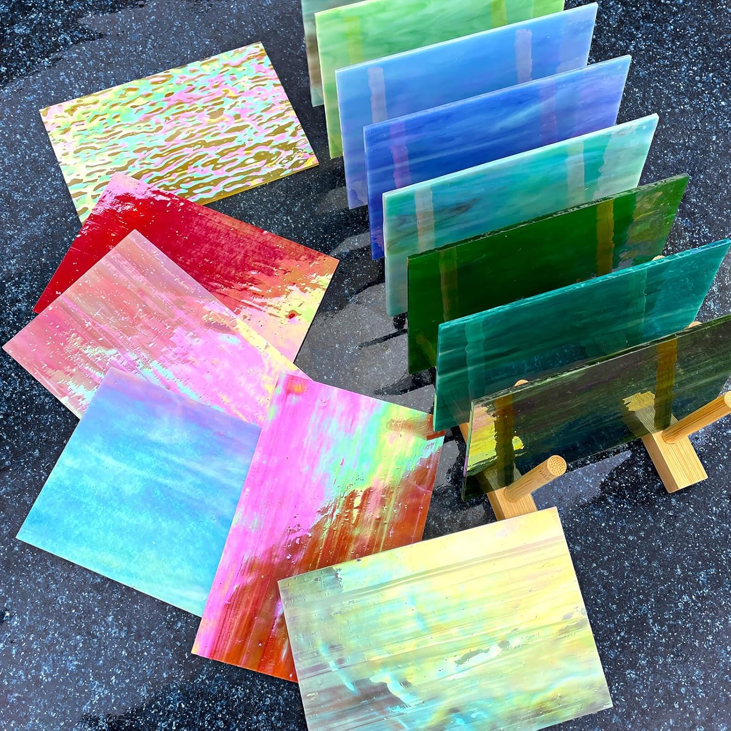 LITMIND 16 Vibrant Iridescent Stained Glass Sheets Variety Pack - 6 X 4 Inch Cathedral Art Glass, Ideal for Mosaic Crafts & Supplies, Unleash Creativity with Stunning Stained Glass Projects image number 5