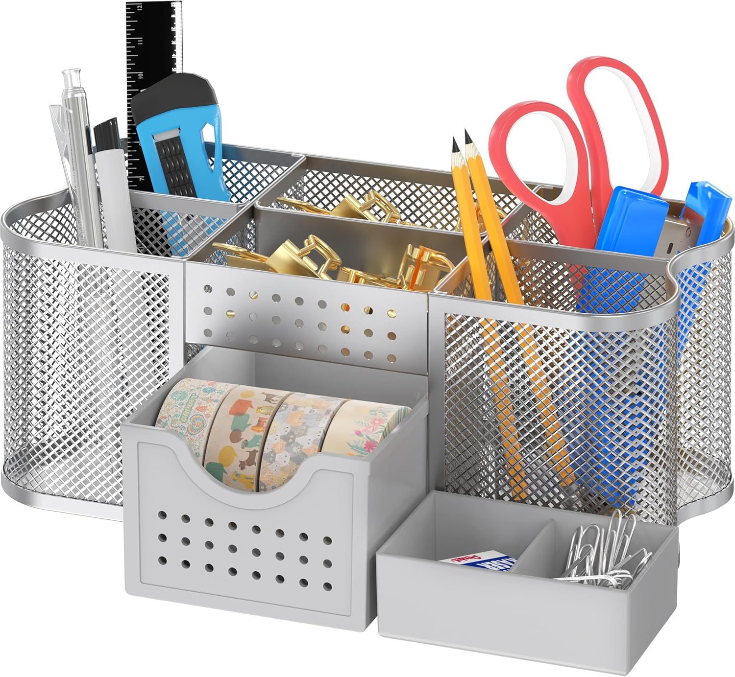 Deco Brothers Mesh Desk Organiser Pen Holder Office Caddy Storage, Black