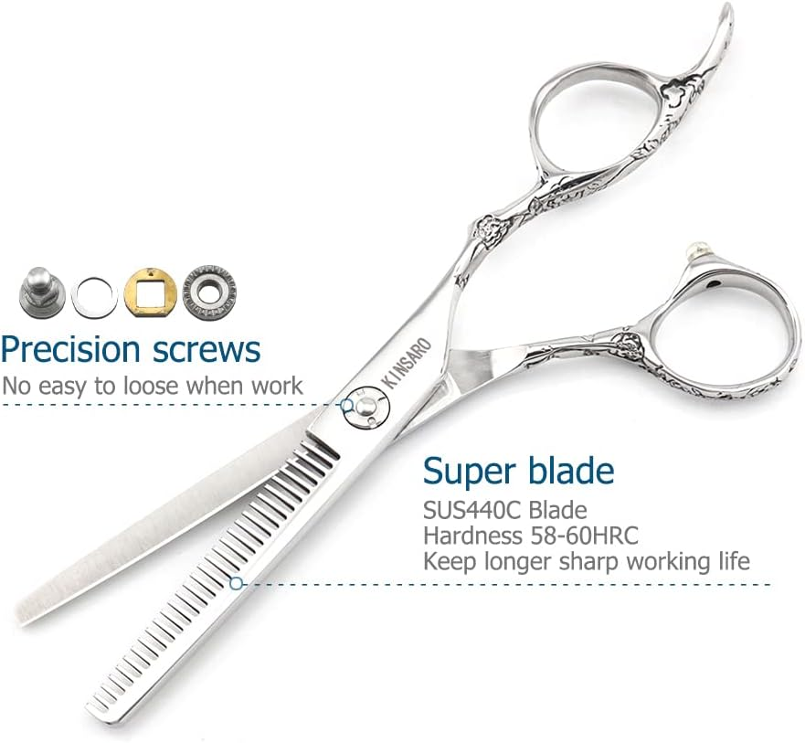 Hair Scissors 6 Inch Professional Barber Scissors Hair Thinning Scissors Thinning Shears 440C Barber Shears 30 Teeth Rose Handle Kinsaro image number 4