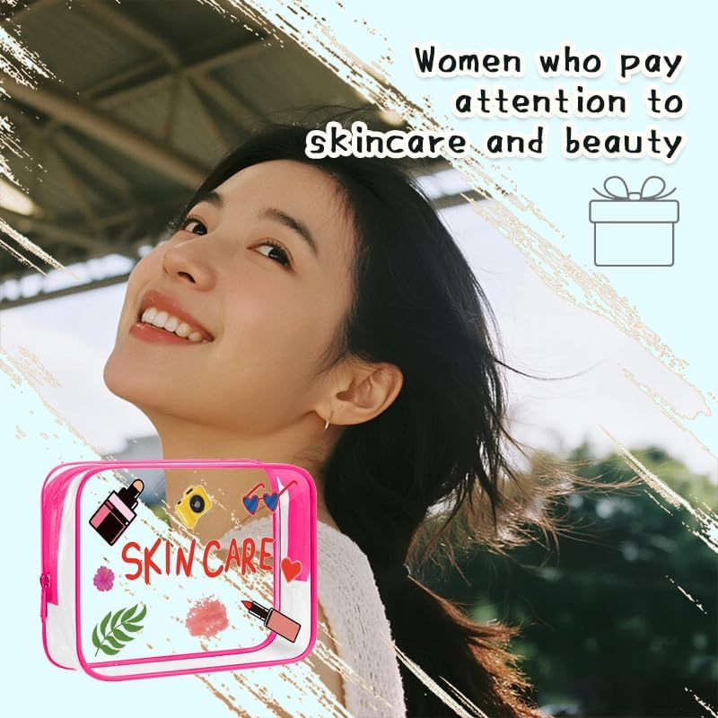 Clear Skincare Toiletry Bag for Women Girls Clear Travel Makeup Organizer for Girlfriend Christmas Birthday Gifts for Friend Bestie Waterproof Skin Care Cosmetic Pouch Beauty Enthusiasts Gift image number 6